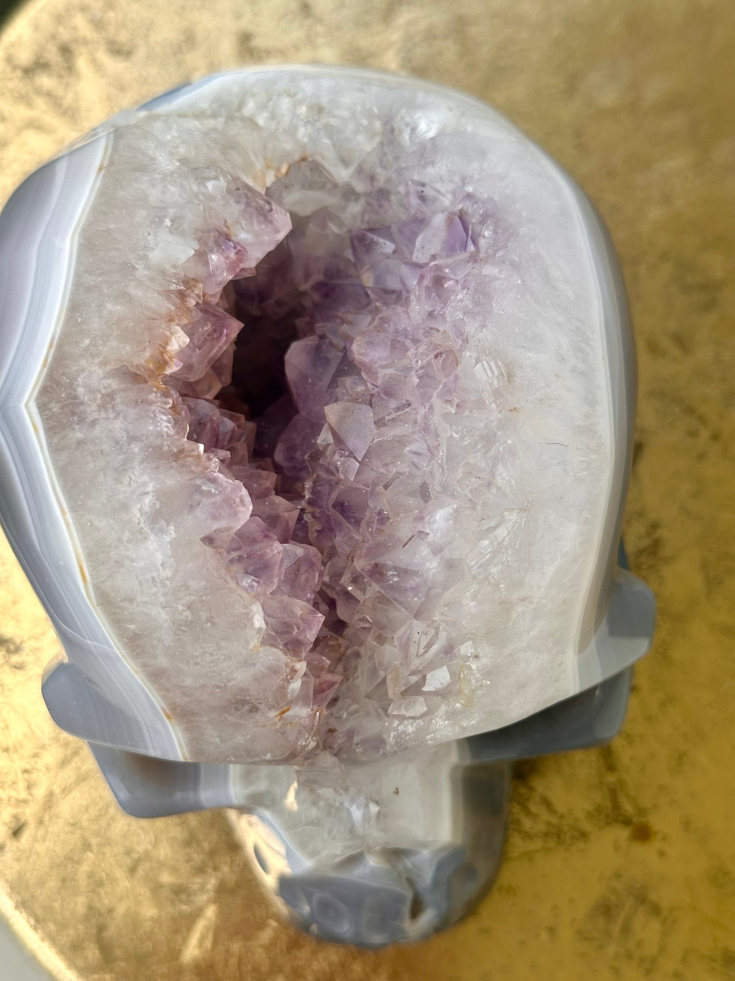 Rare Blue Lace Agate Skull with a Large Amethyst Cave Over 5 LBS
