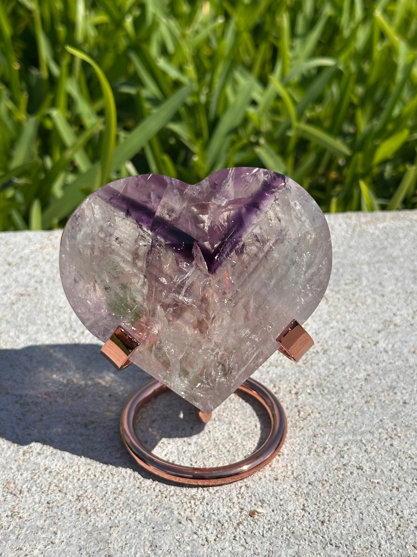 Quartz Heart with Amethyst Phantoms and Rainbows