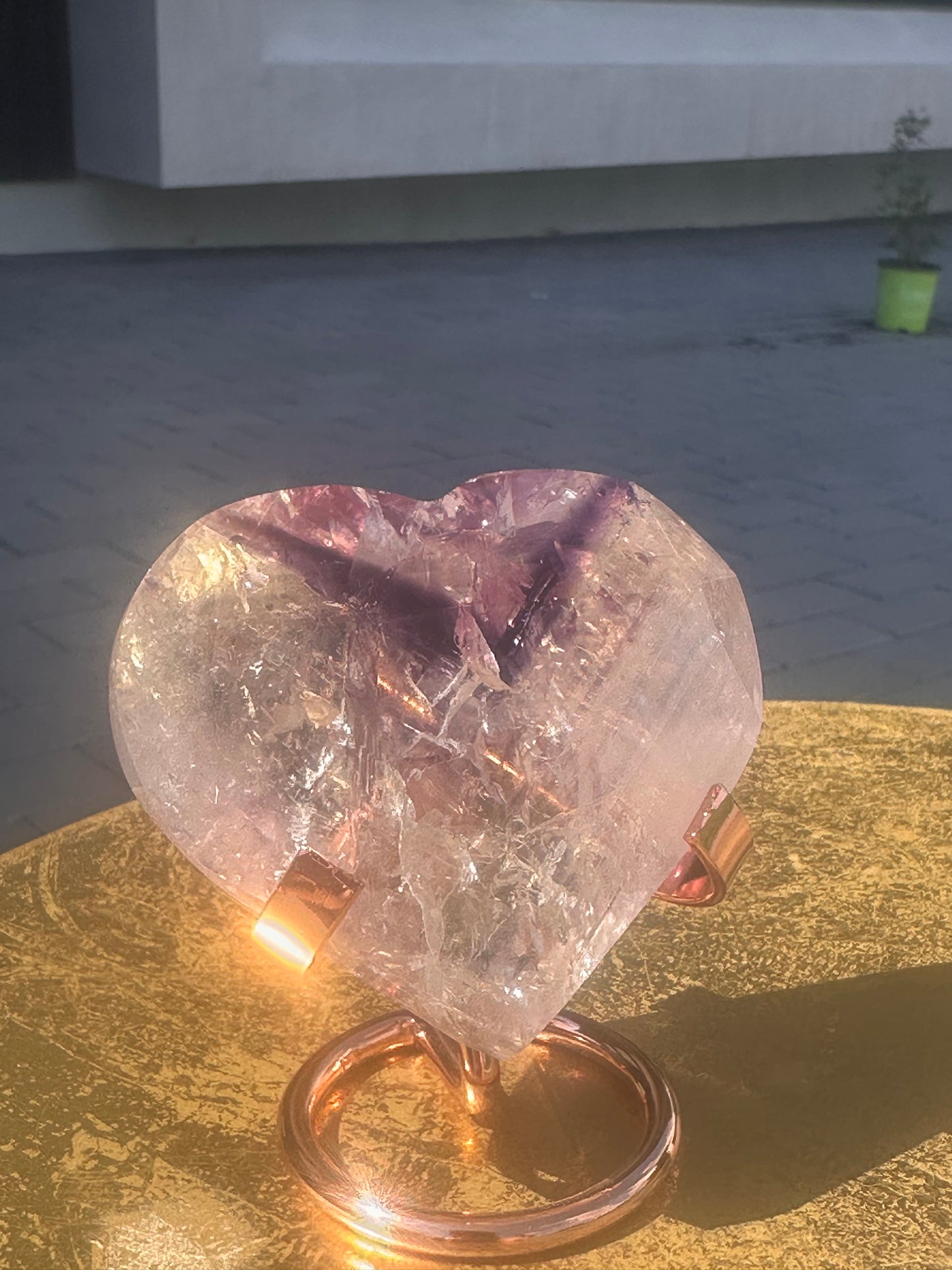 Quartz Heart with Amethyst Phantoms and Rainbows