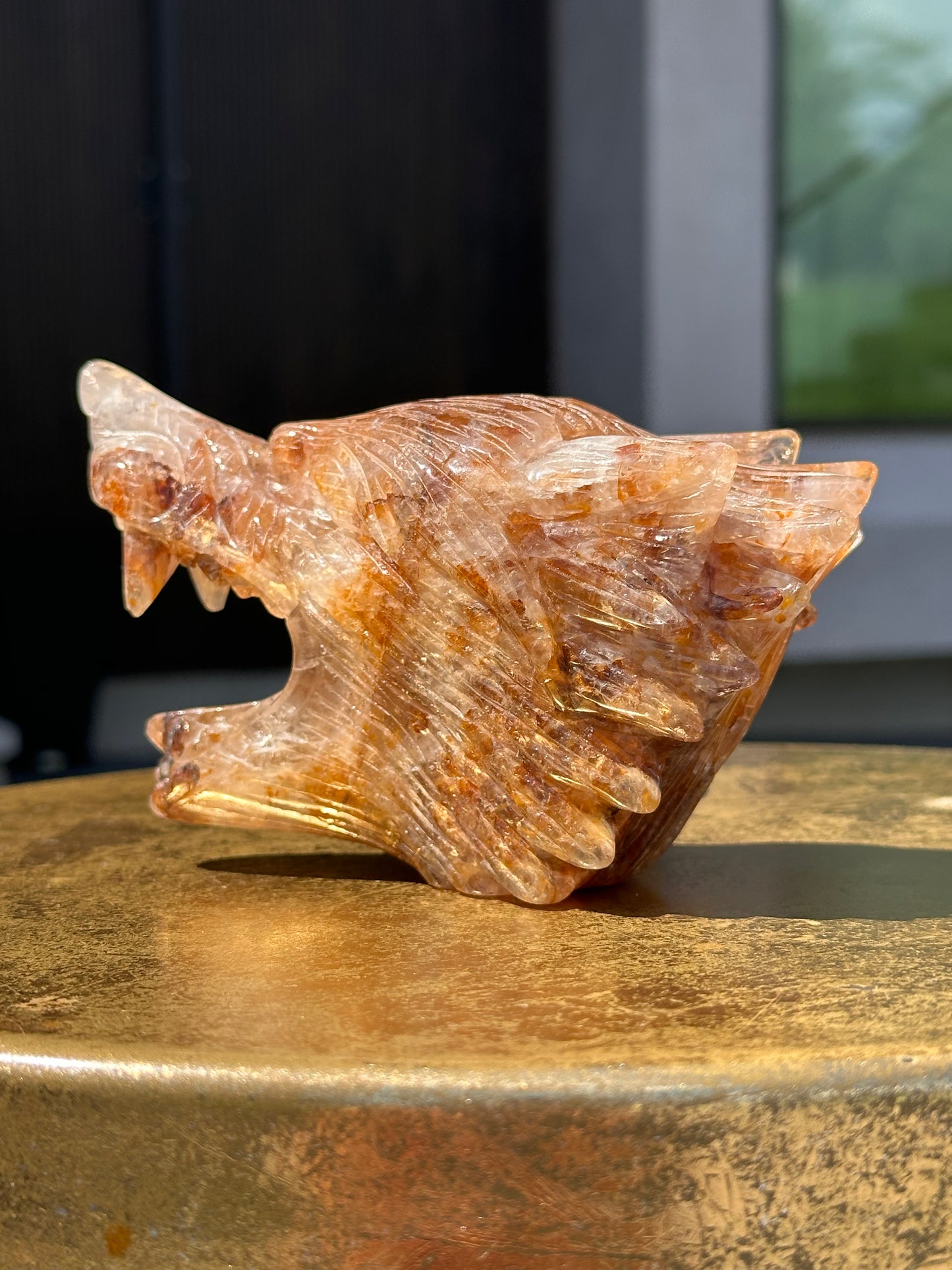 Golden Healer Quartz Wolf Head Carving