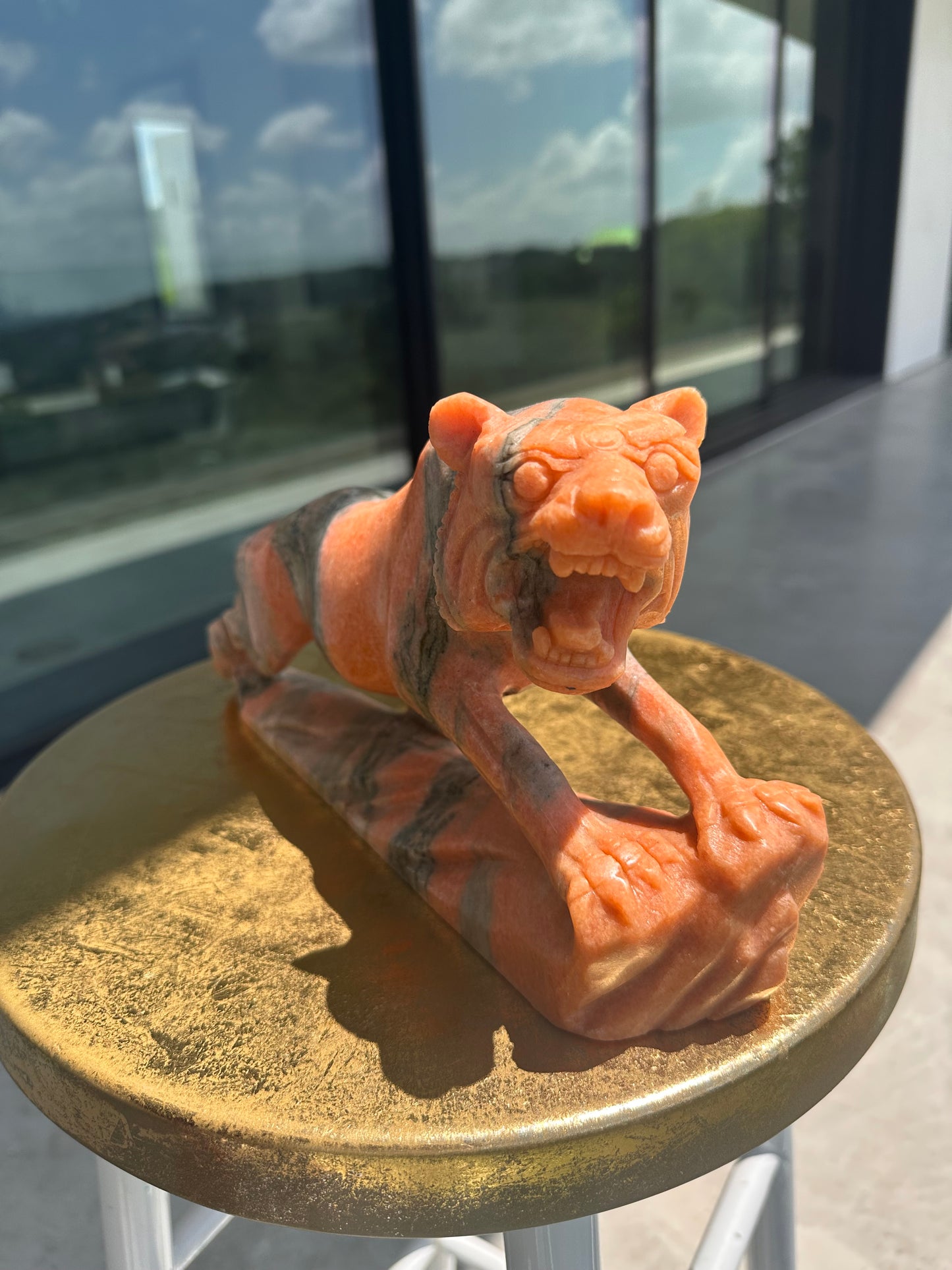 Massive Sunstone Tiger Carving Over 6 lbs