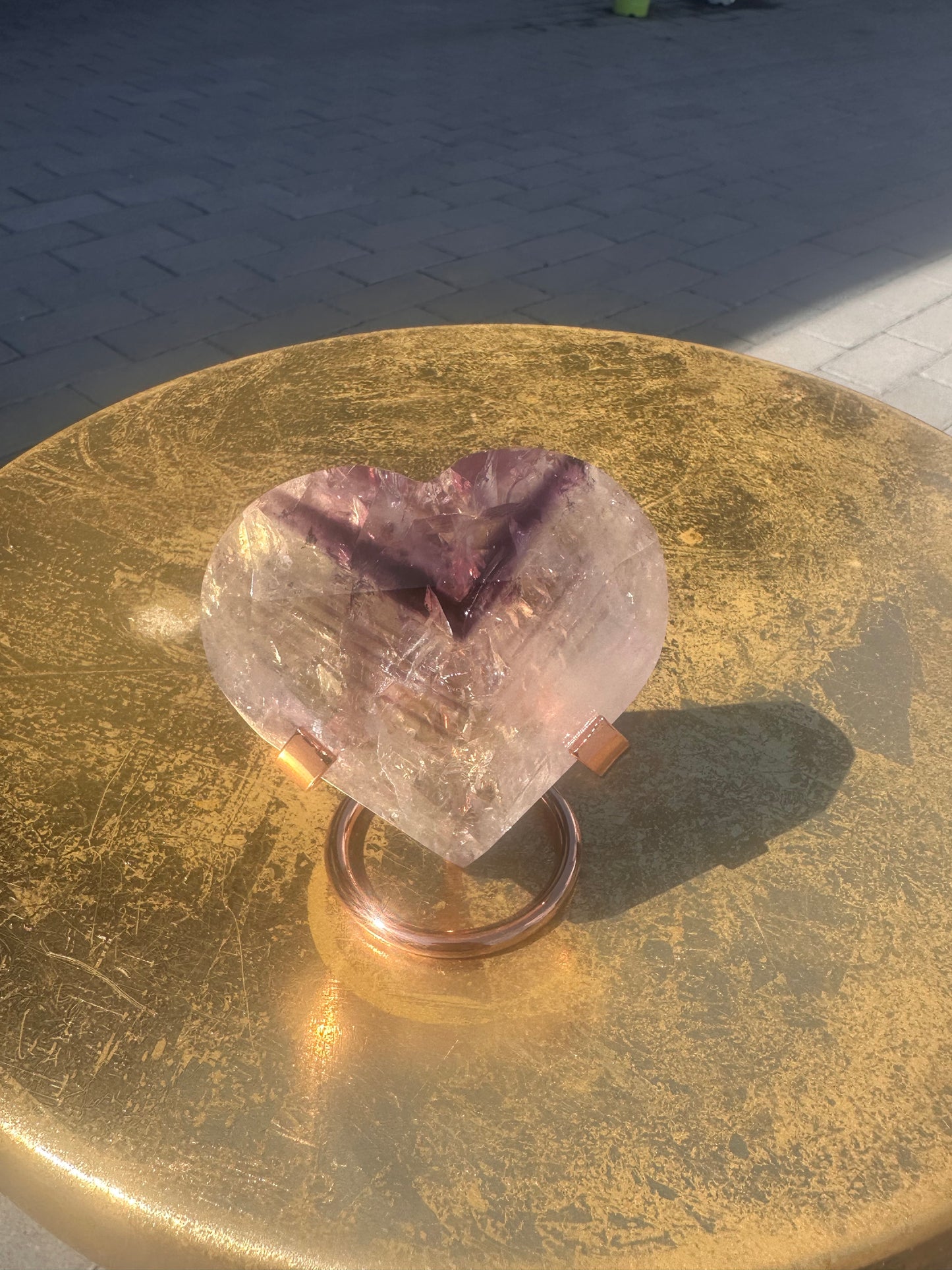 Quartz Heart with Amethyst Phantoms and Rainbows