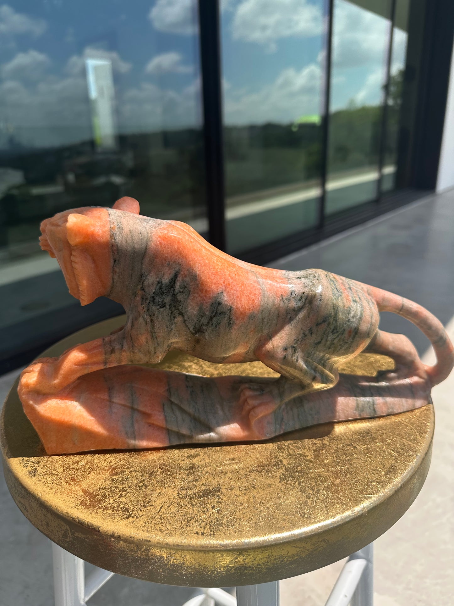 Massive Sunstone Tiger Carving Over 6 lbs