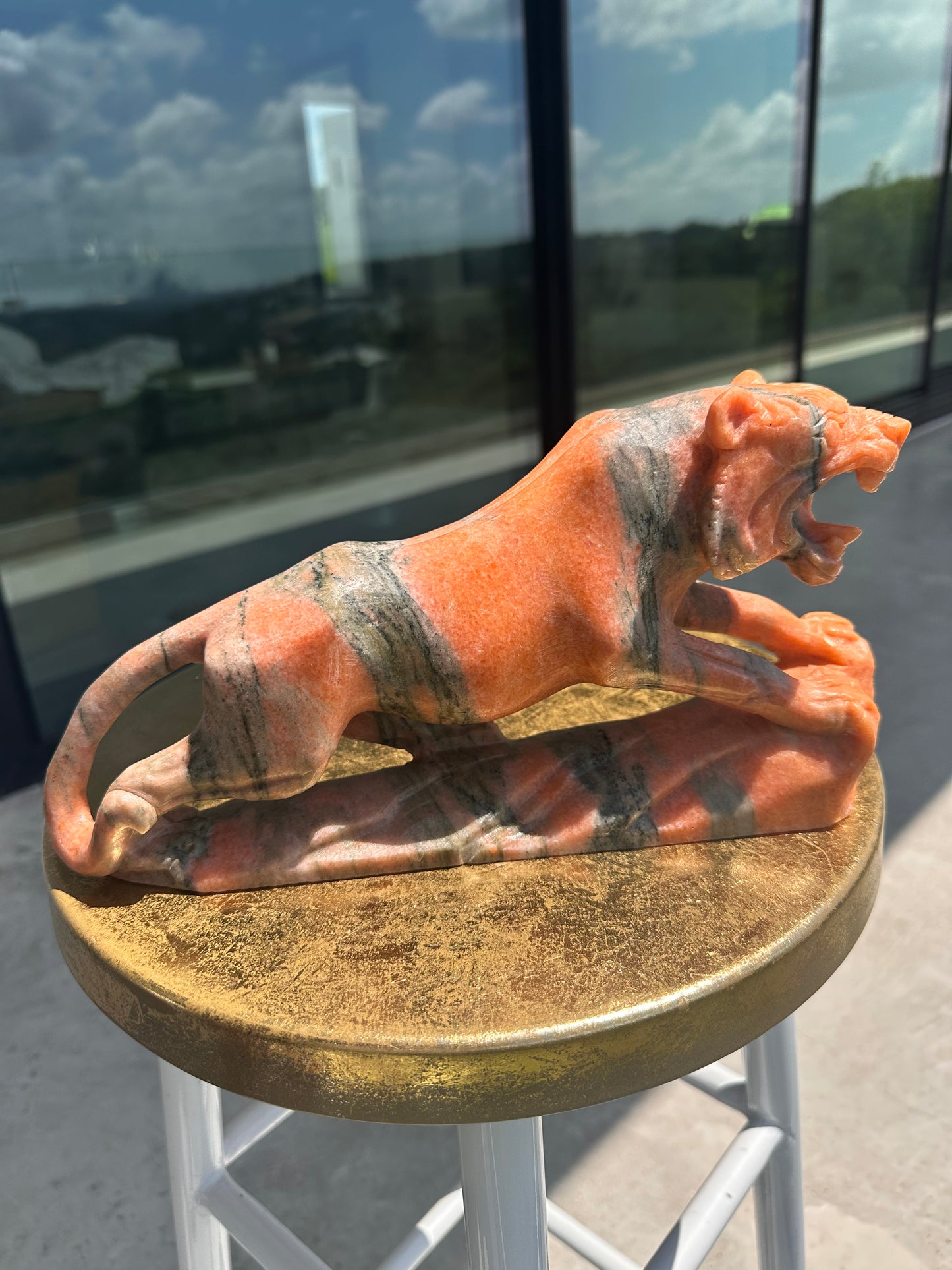 Massive Sunstone Tiger Carving Over 6 lbs