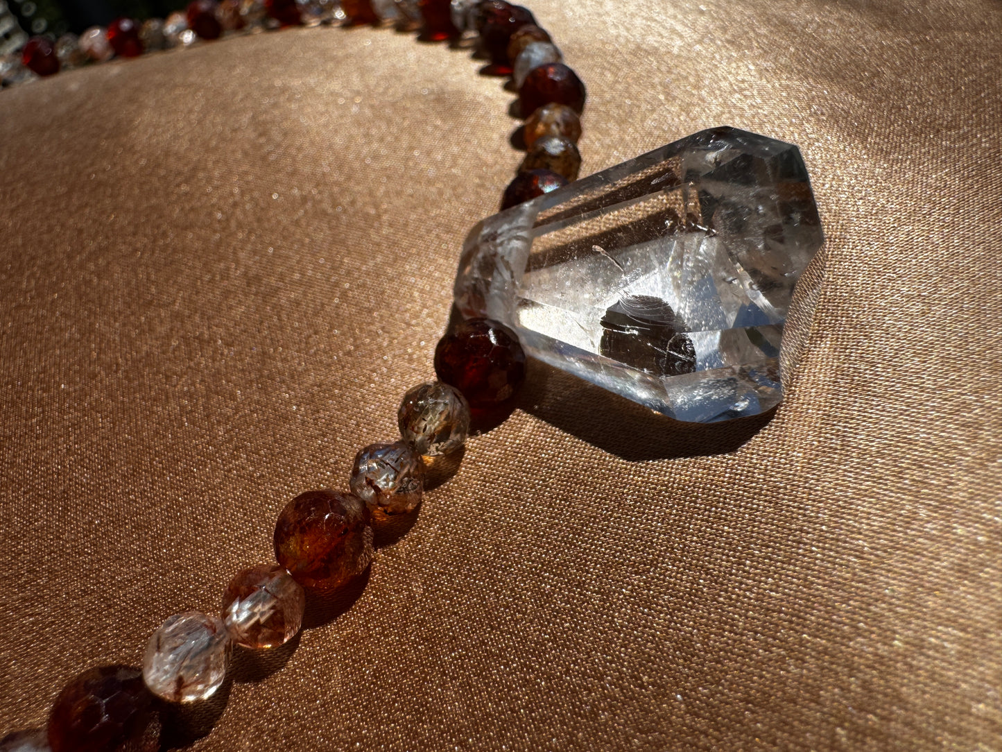 TMB Katlang Topaz Hessonite Garnet Rutilated Quartz Necklace .925 Metallic Clasp