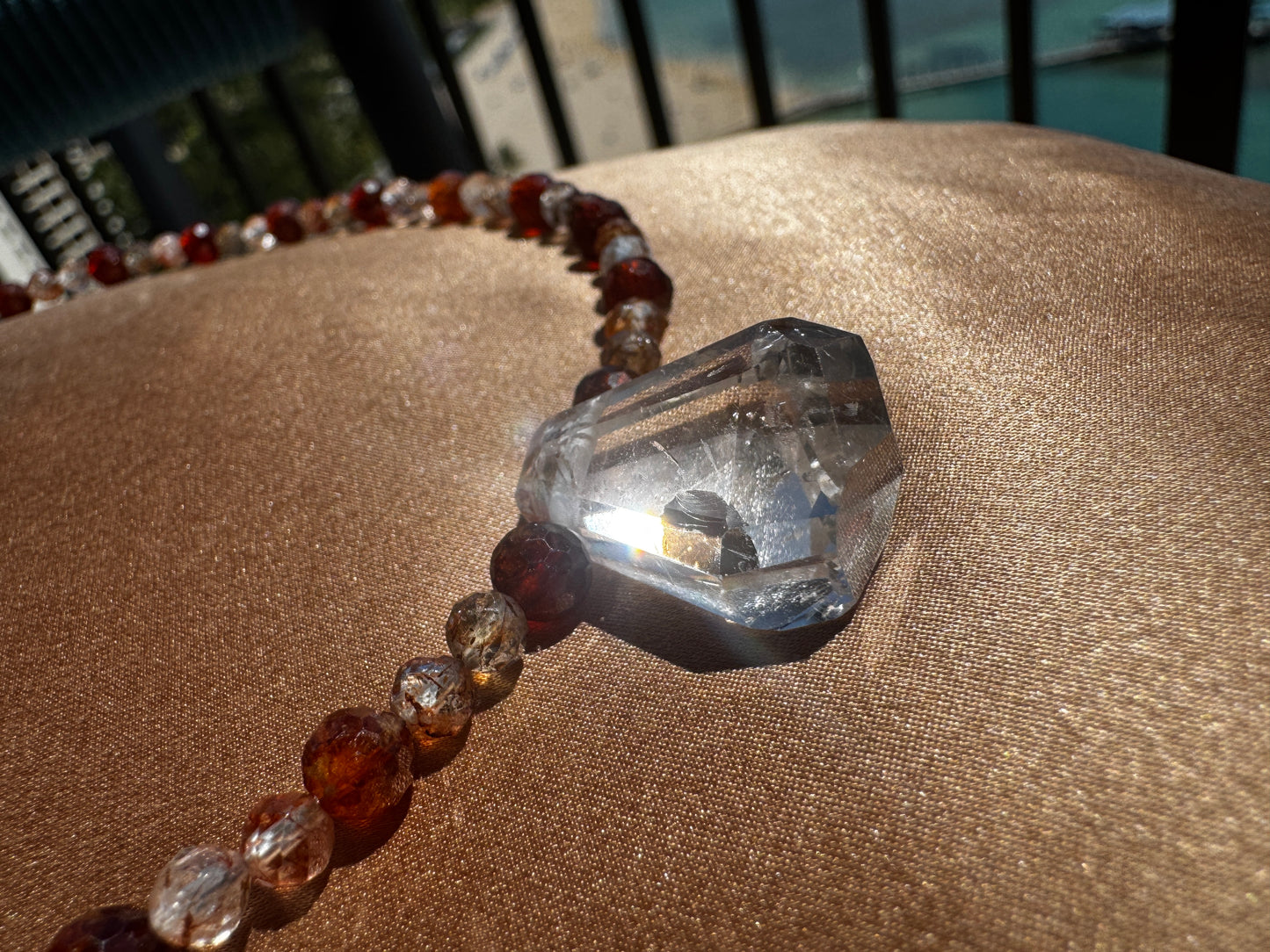 TMB Katlang Topaz Hessonite Garnet Rutilated Quartz Necklace .925 Metallic Clasp