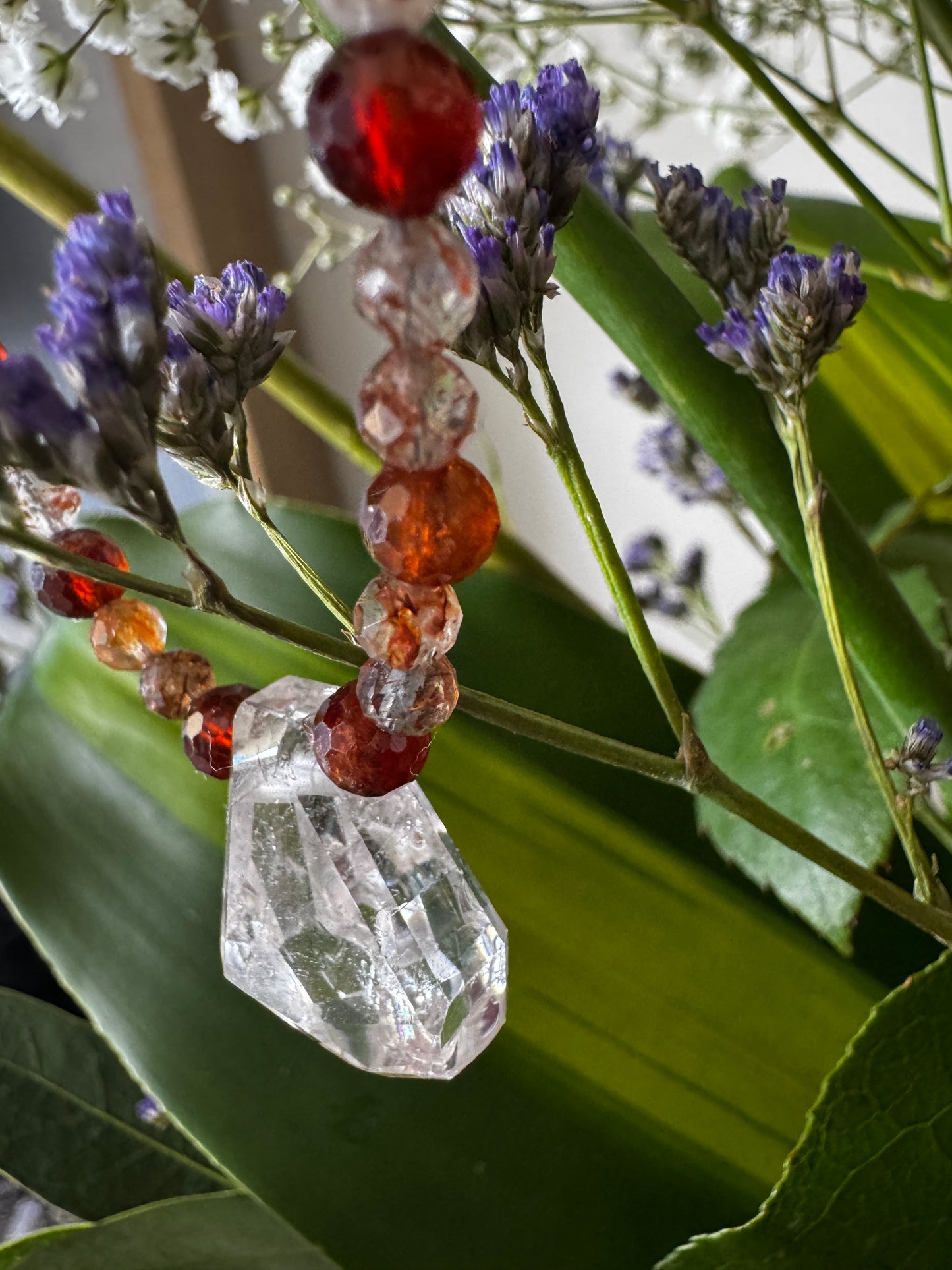 TMB Katlang Topaz Hessonite Garnet Rutilated Quartz Necklace .925 Metallic Clasp