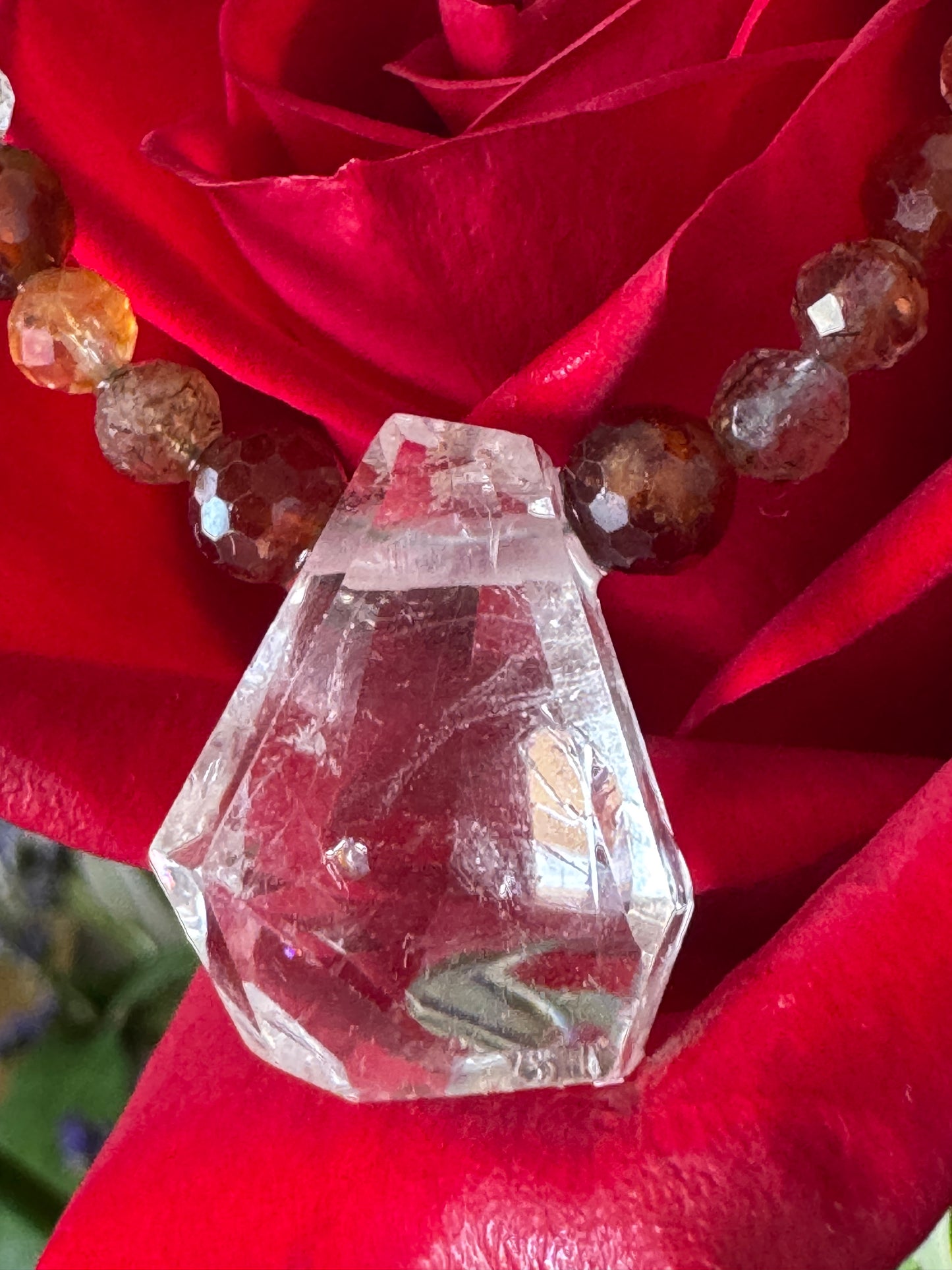 TMB Katlang Topaz Hessonite Garnet Rutilated Quartz Necklace .925 Metallic Clasp