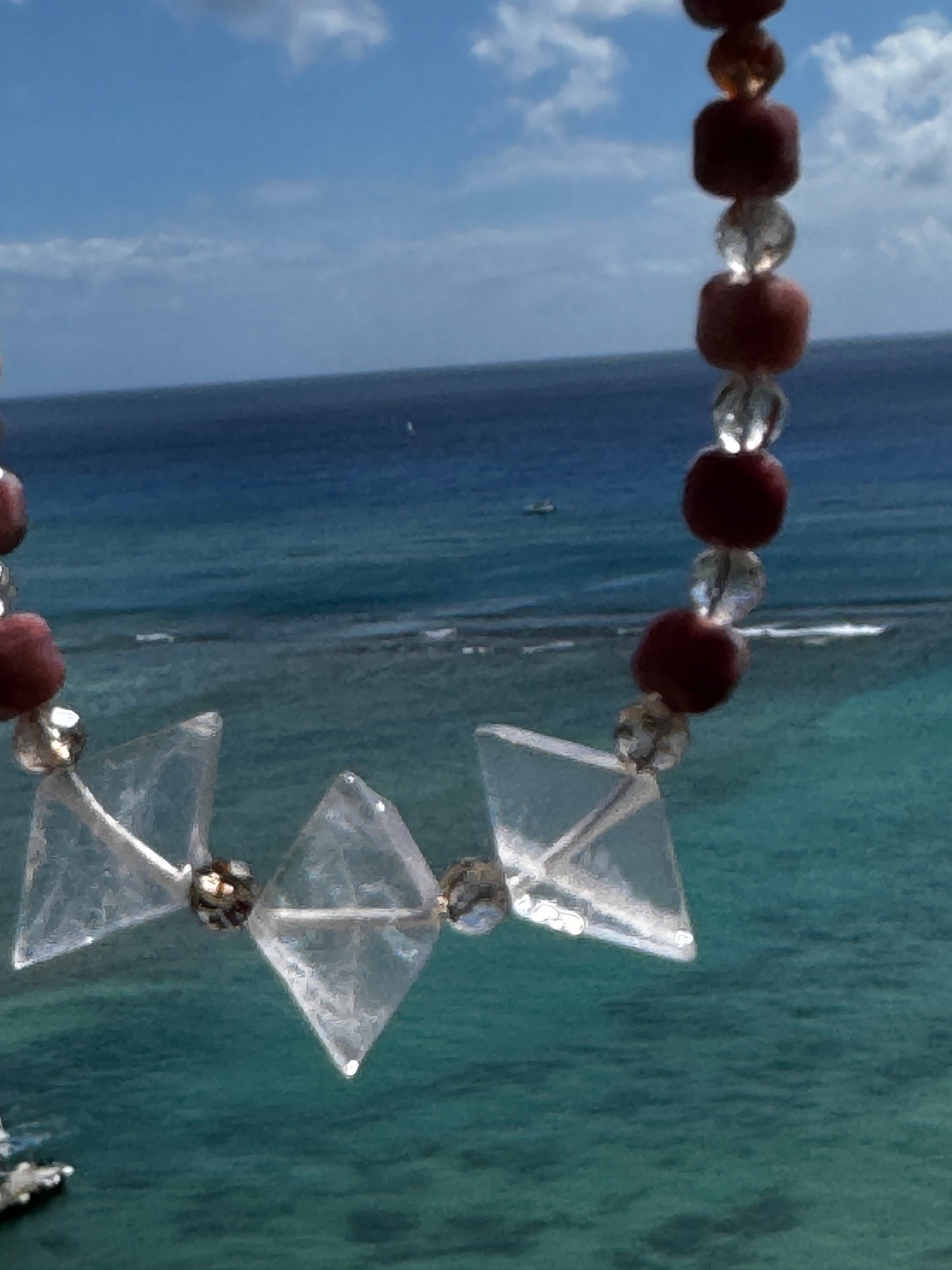 TMB Necklace Girasol Quartz Pink Opal Rutilated Quartz .925 Metallic Clasp