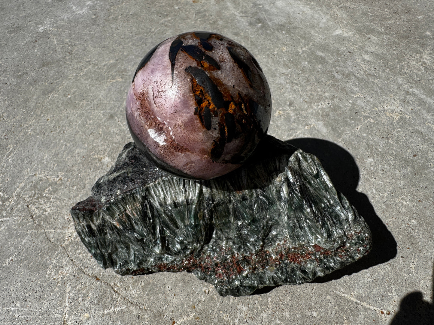 Pink Aragonite & Magnetite Crystal Sphere for the serious crystal collectors 259 Grams