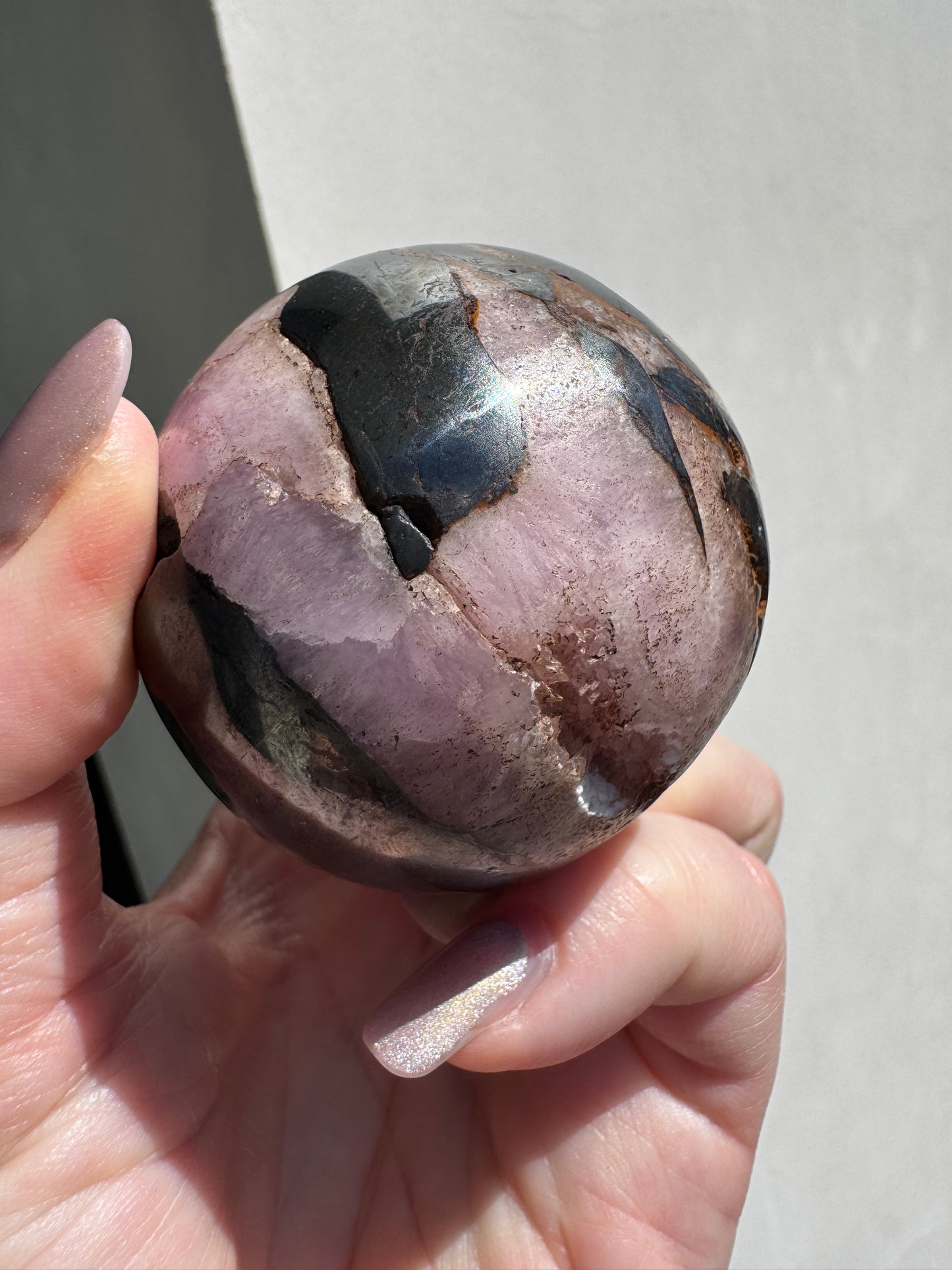 Pink Aragonite & Magnetite Crystal Sphere for the serious crystal collectors 259 Grams