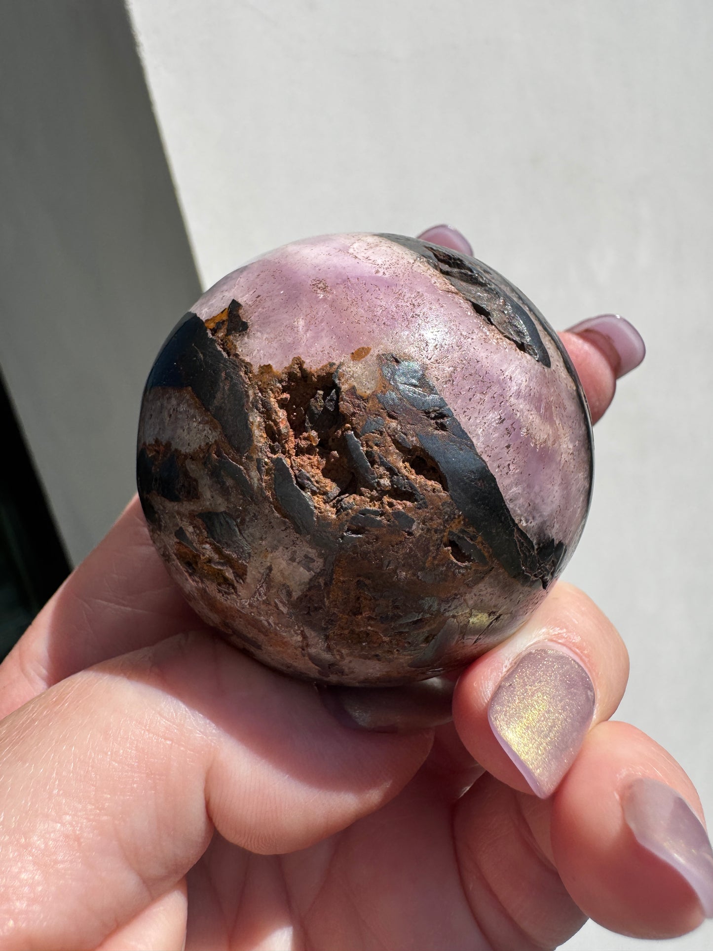Pink Aragonite & Magnetite Crystal Sphere for the serious crystal collectors 259 Grams