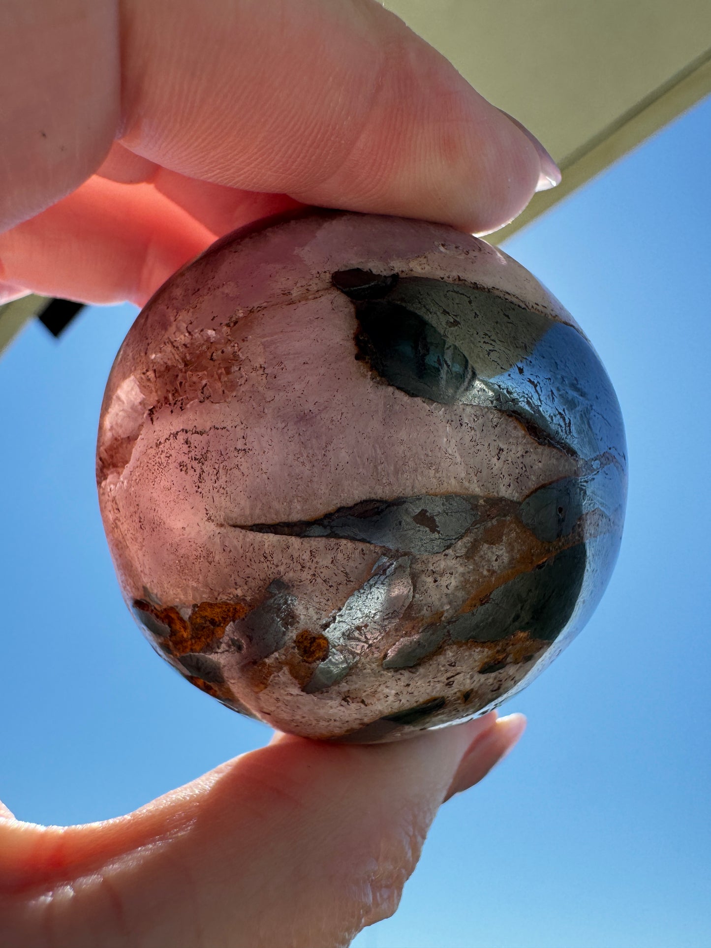 Pink Aragonite & Magnetite Crystal Sphere for the serious crystal collectors 259 Grams