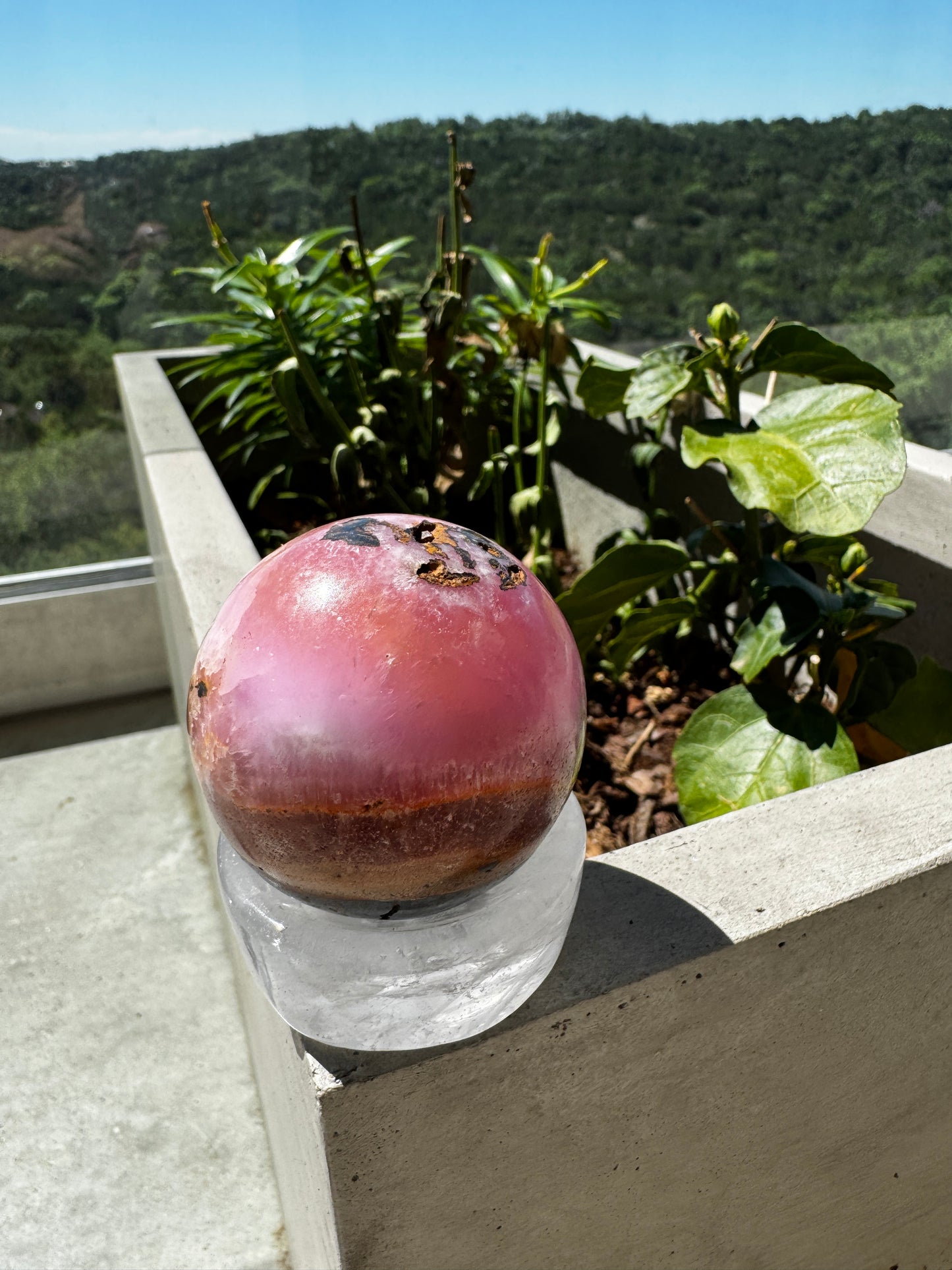 Loving Expression Pink Aragonite & Magnetite Sphere 213 Grams