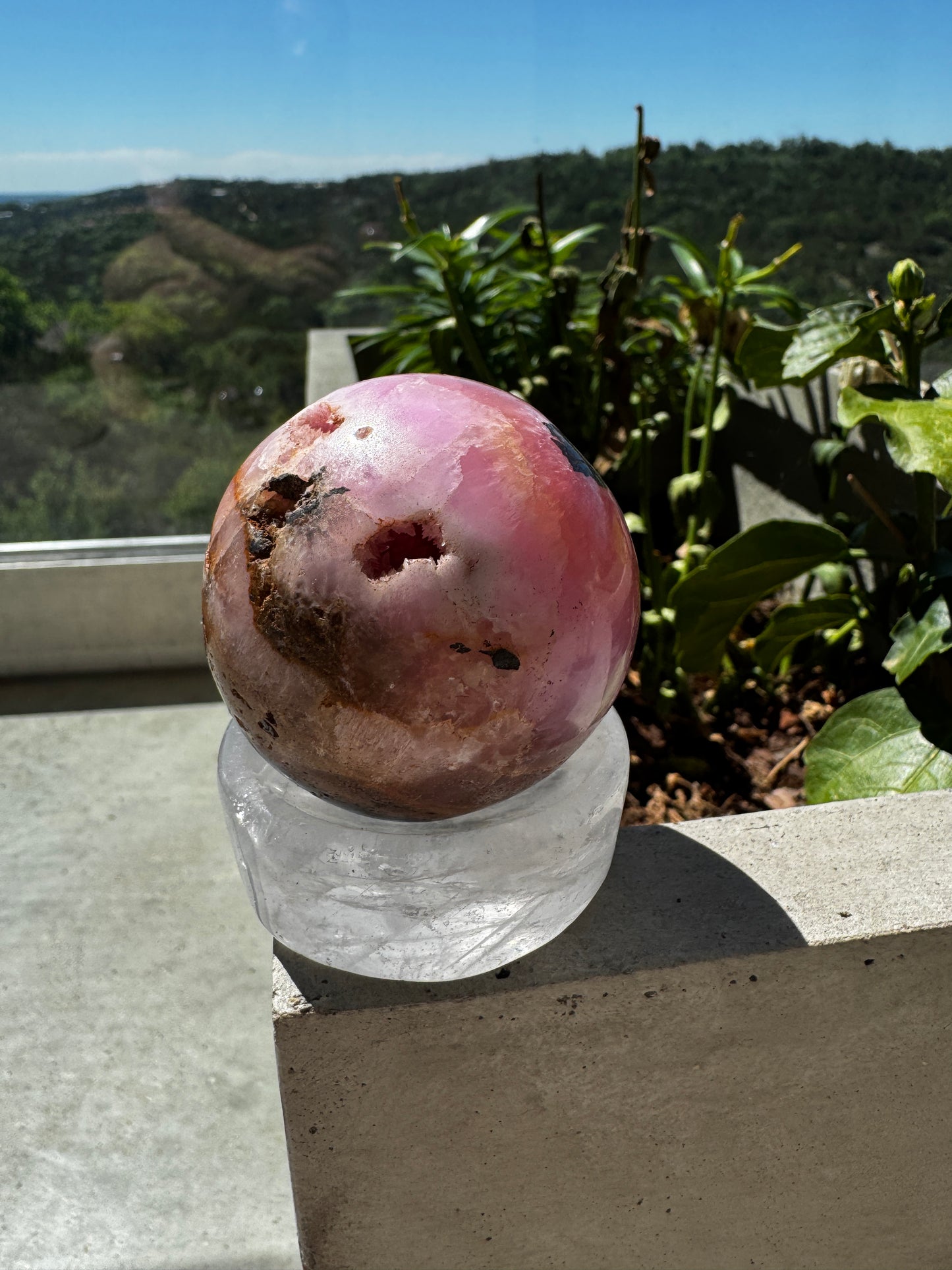 Loving Expression Pink Aragonite & Magnetite Sphere 213 Grams