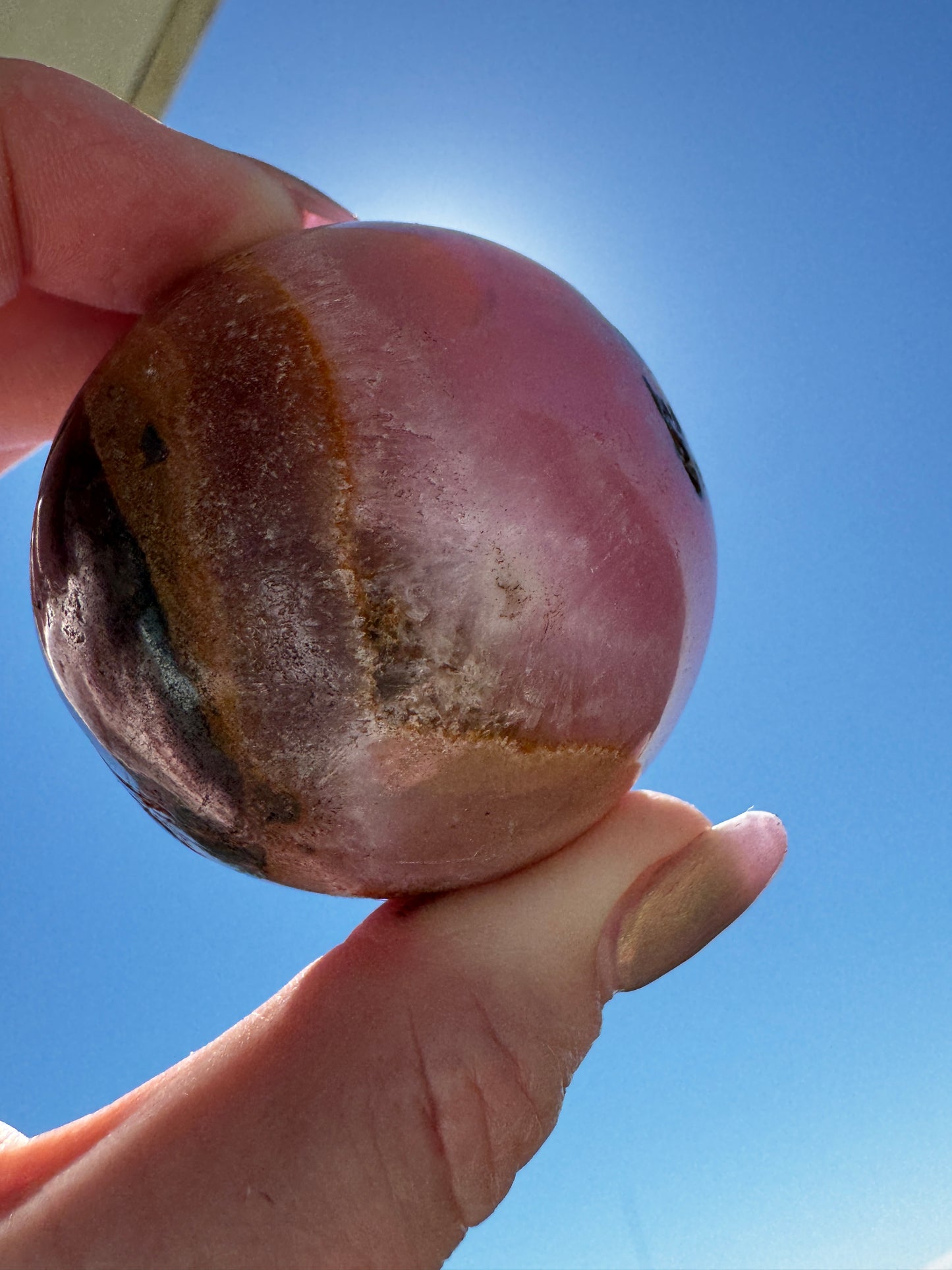 Loving Expression Pink Aragonite & Magnetite Sphere 213 Grams