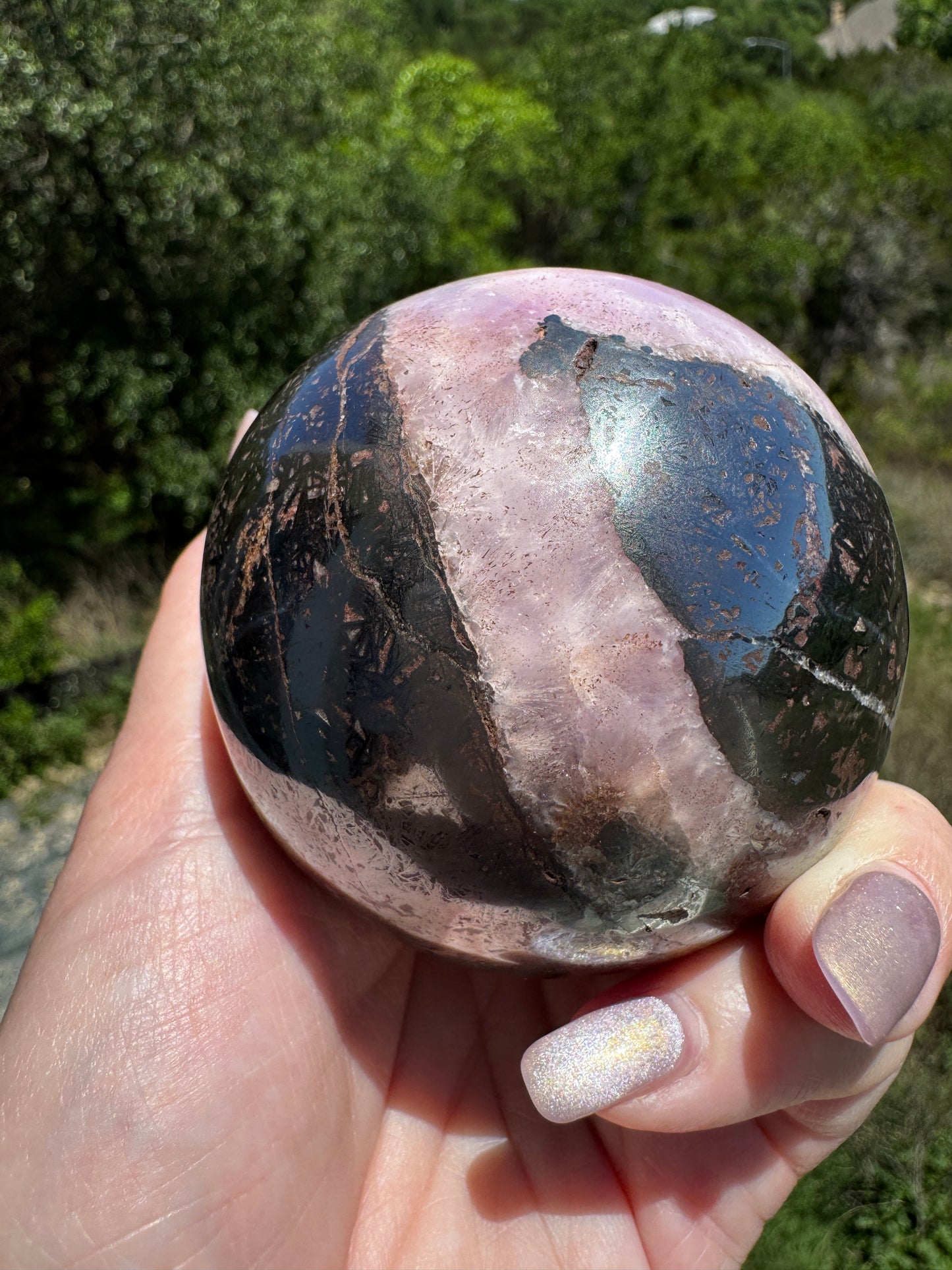 RARE Pink Aragonite & Magnetite Large 665 Gram Sphere