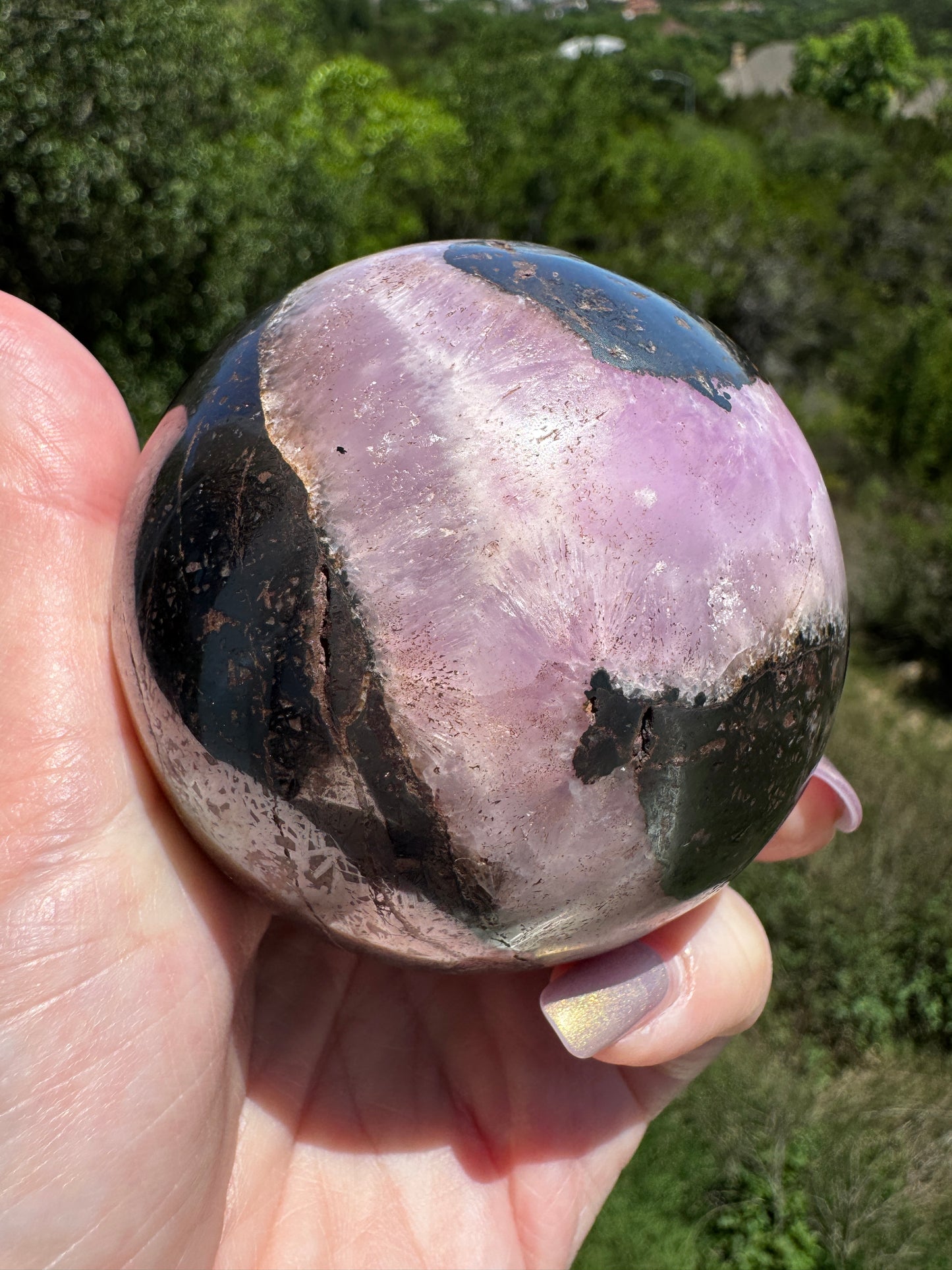 RARE Pink Aragonite & Magnetite Large 665 Gram Sphere