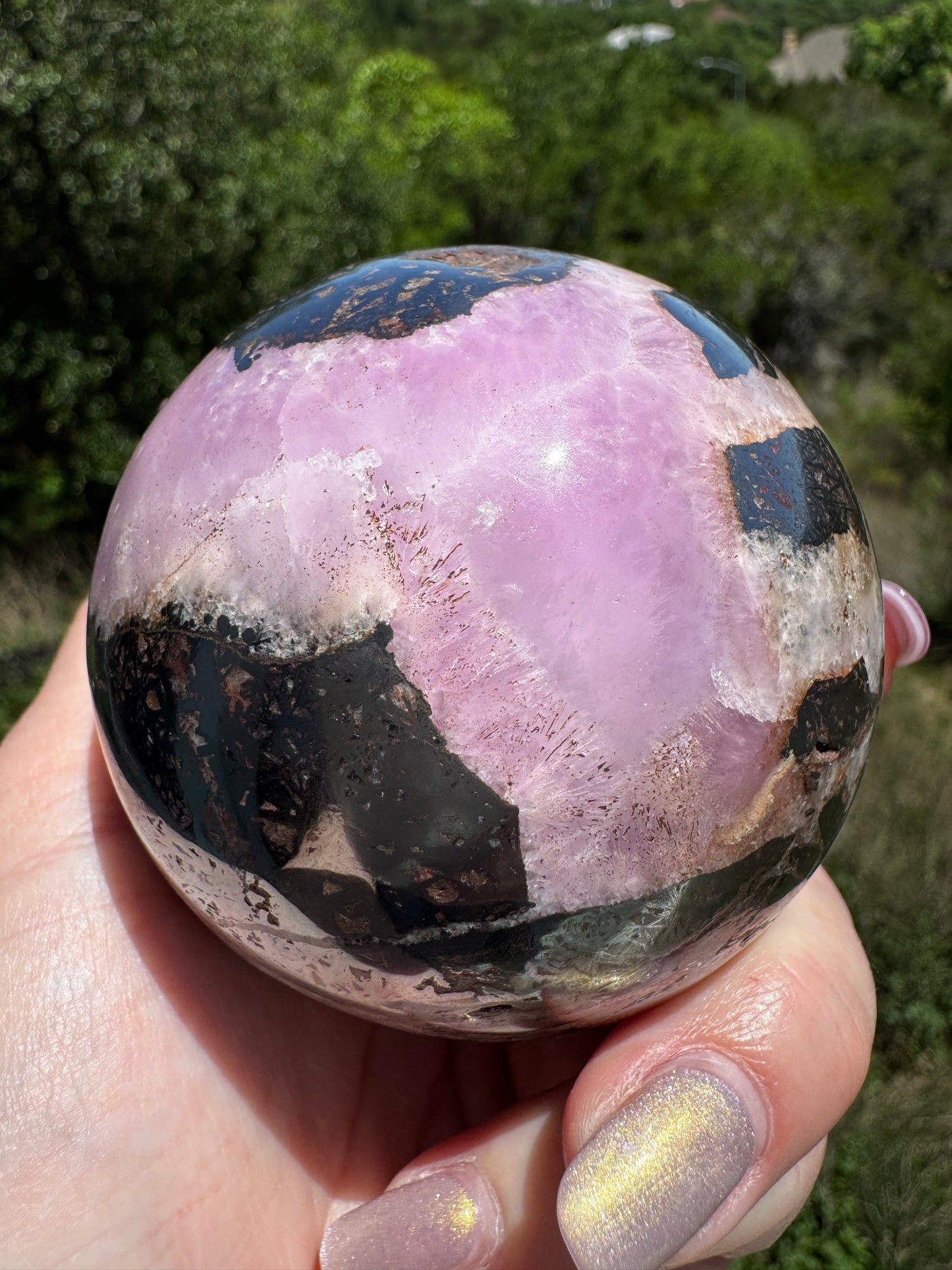 RARE Pink Aragonite & Magnetite Large 665 Gram Sphere