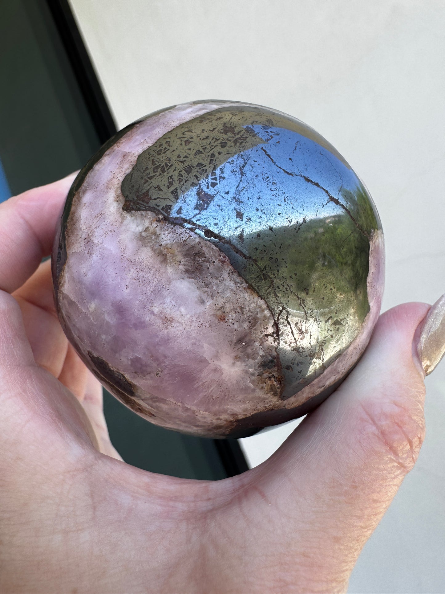 RARE Pink Aragonite & Magnetite Large 665 Gram Sphere