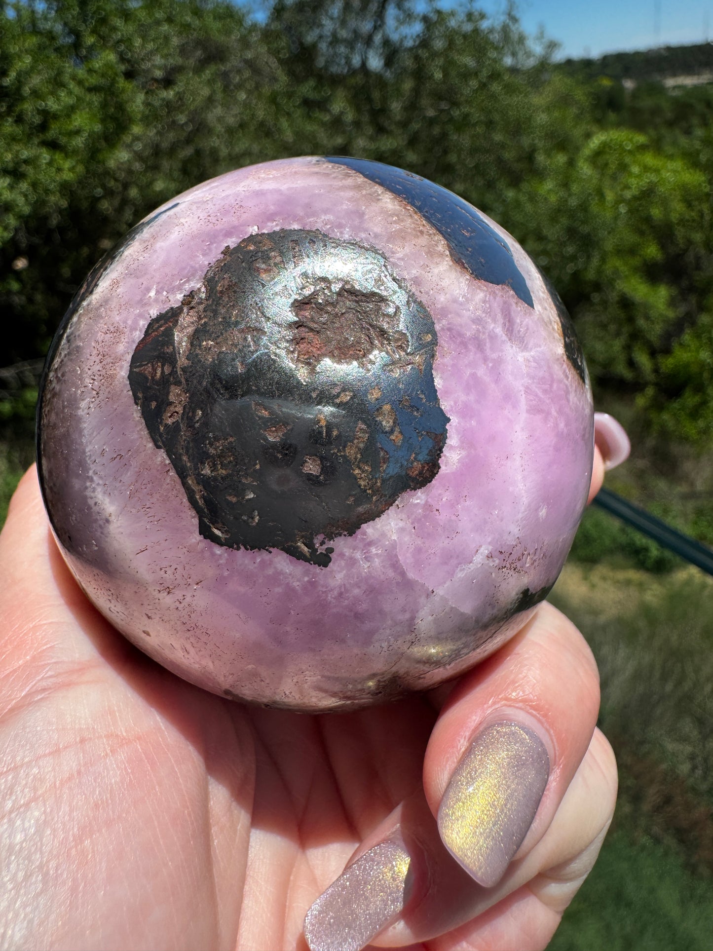 RARE Pink Aragonite & Magnetite Large 665 Gram Sphere