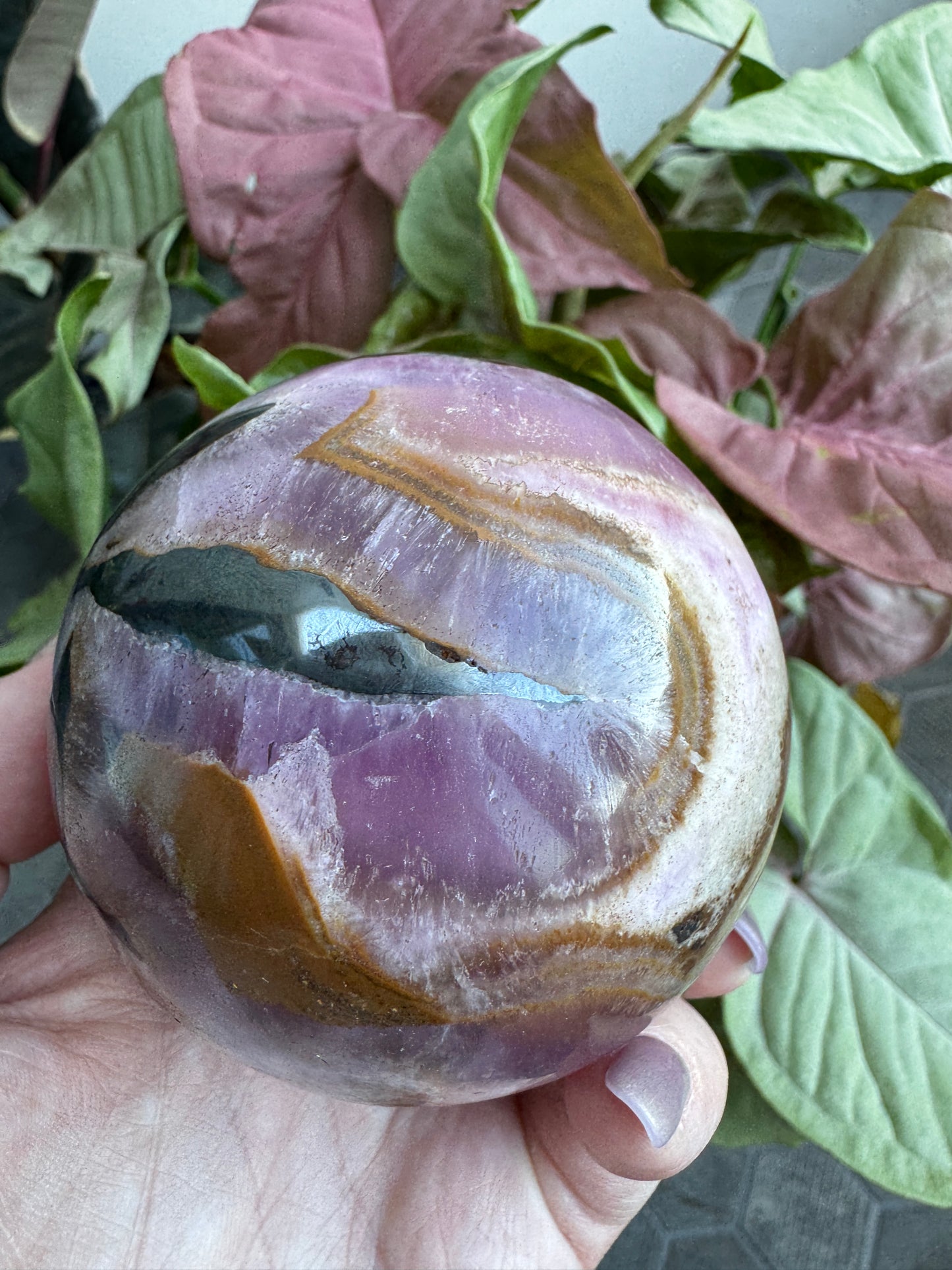 HUGE Pink and Purple Aragonite & Magnetite Grounding Love Sphere 655 Grams