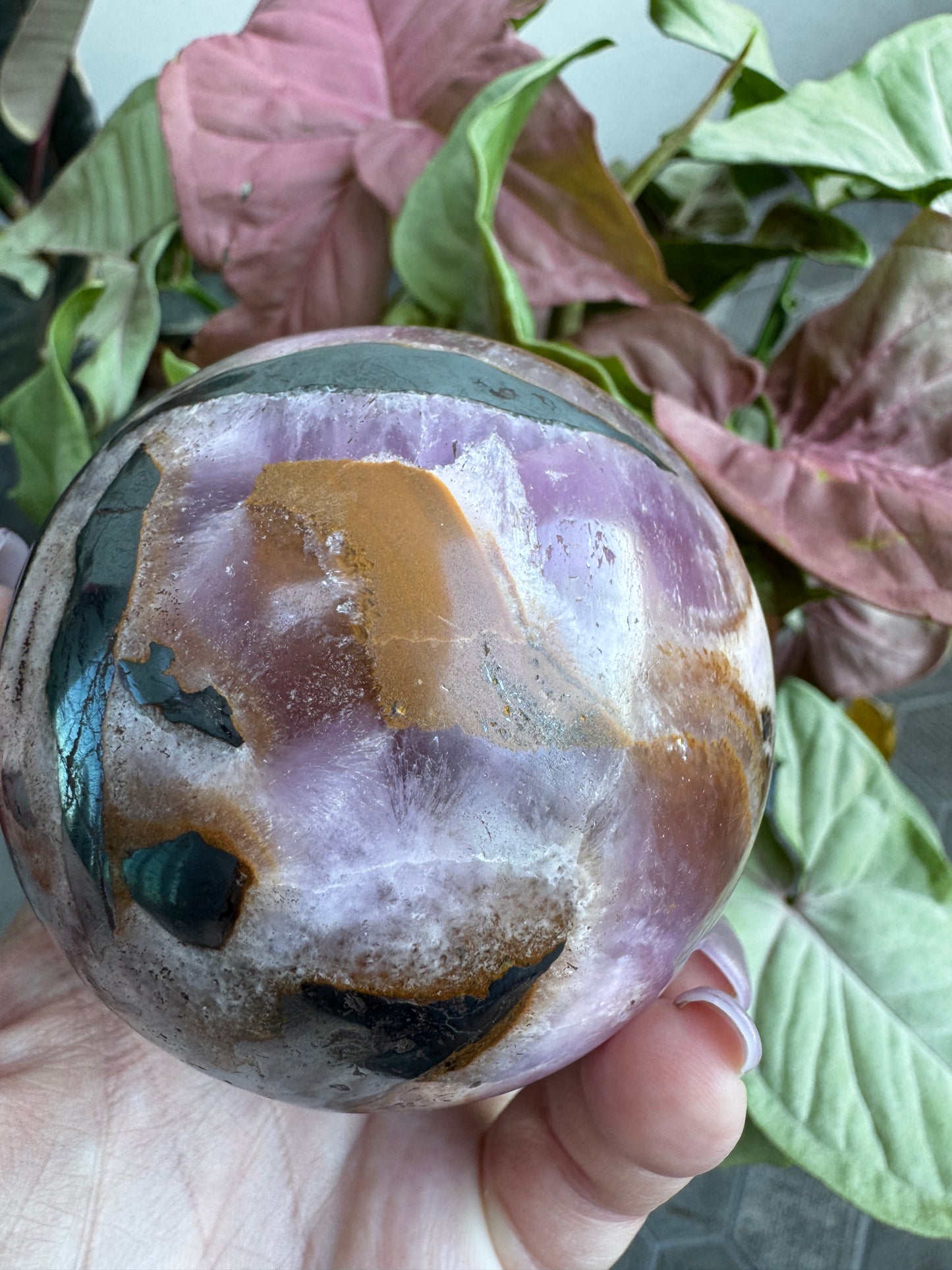 HUGE Pink and Purple Aragonite & Magnetite Grounding Love Sphere 655 Grams