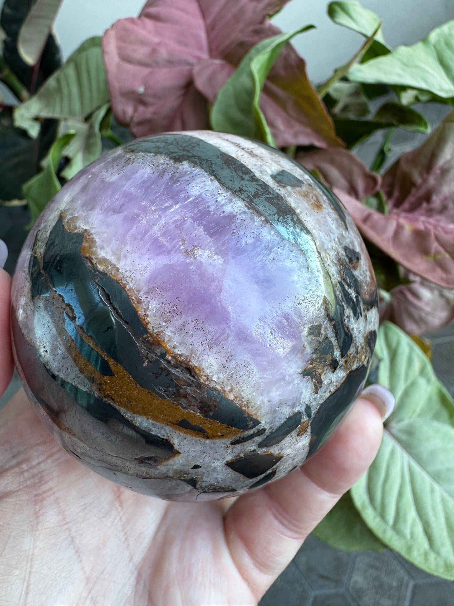 HUGE Pink and Purple Aragonite & Magnetite Grounding Love Sphere 655 Grams