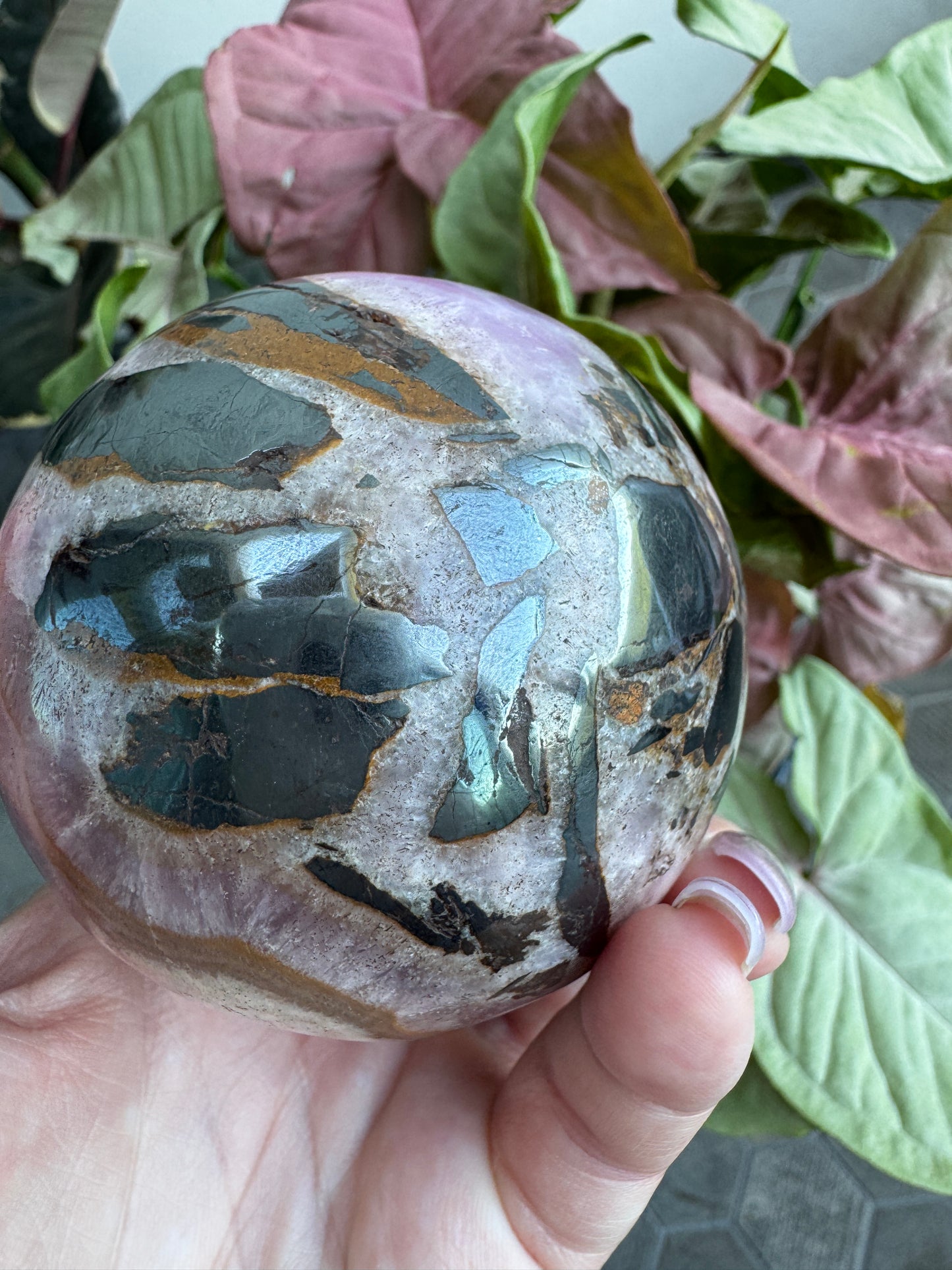 HUGE Pink and Purple Aragonite & Magnetite Grounding Love Sphere 655 Grams