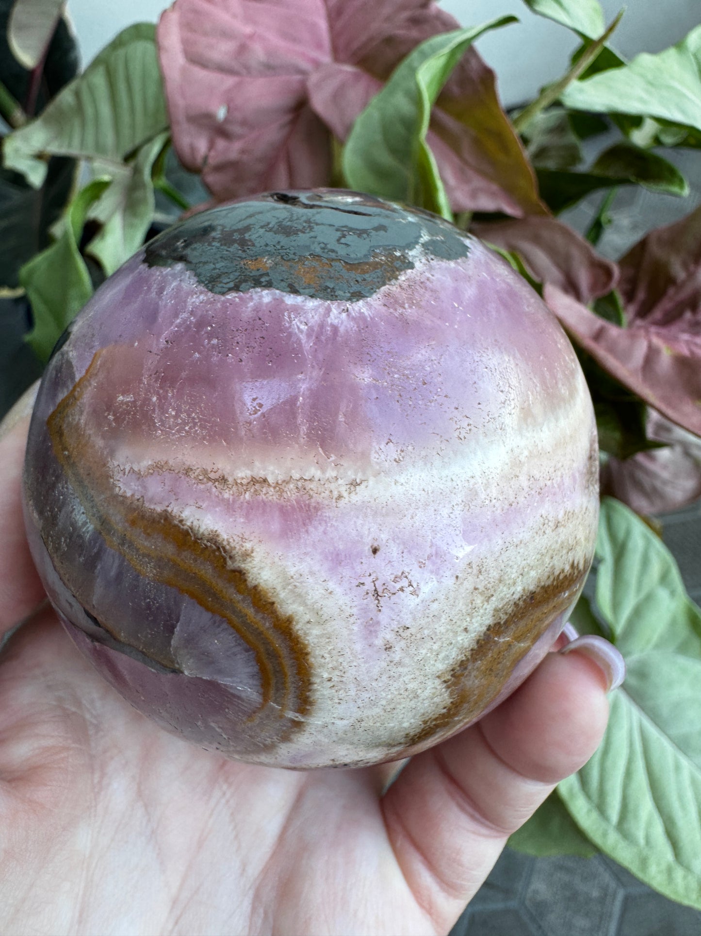 HUGE Pink and Purple Aragonite & Magnetite Grounding Love Sphere 655 Grams