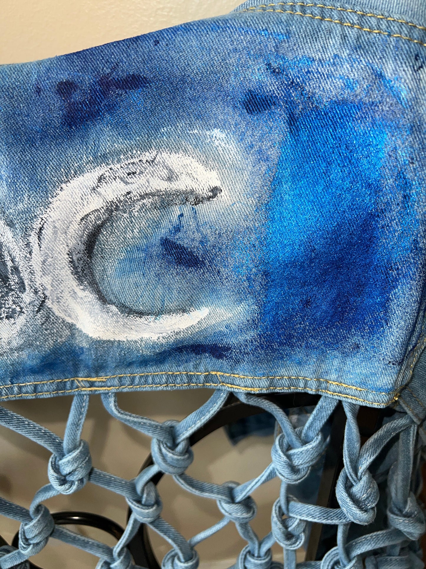 Triple Moon Hand Painted Denim Jacket XL