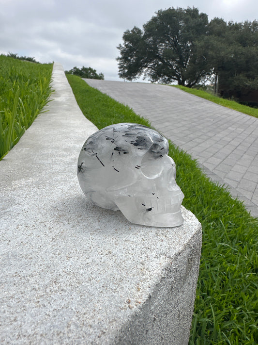 Clear Quartz Skull With Black Tourmaline Rods