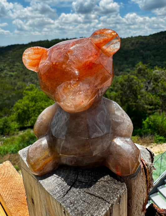 Faceted Crystal Teddy Bear Smoky Hematoid Golden Healer Quartz