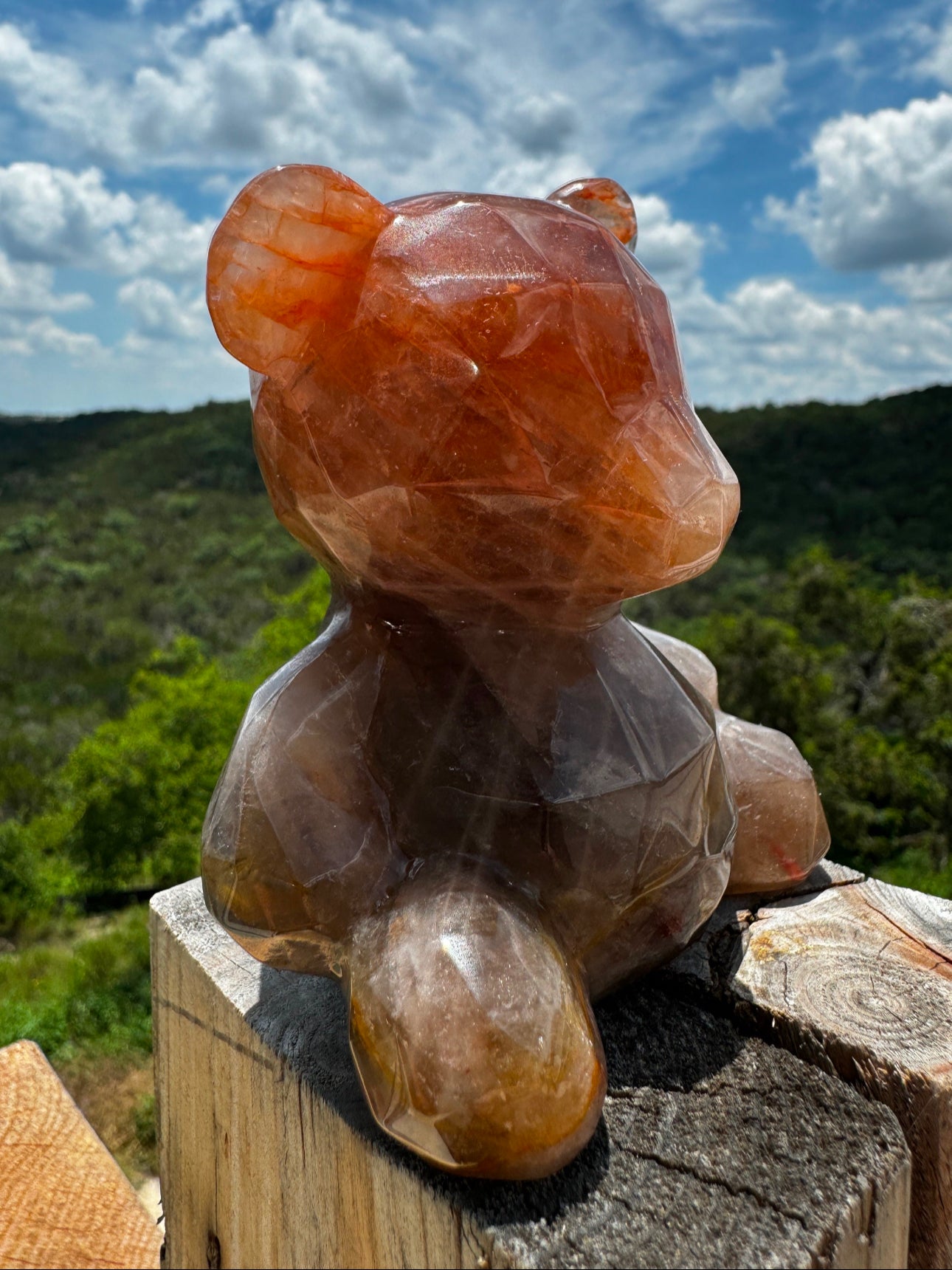 Faceted Crystal Teddy Bear Smoky Hematoid Golden Healer Quartz