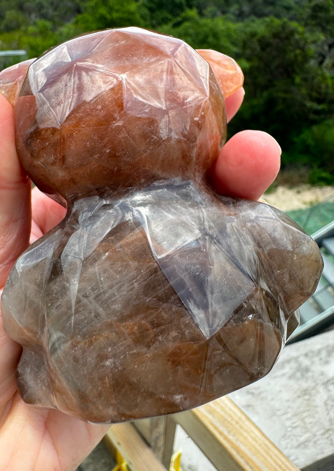 Faceted Crystal Teddy Bear Smoky Hematoid Golden Healer Quartz