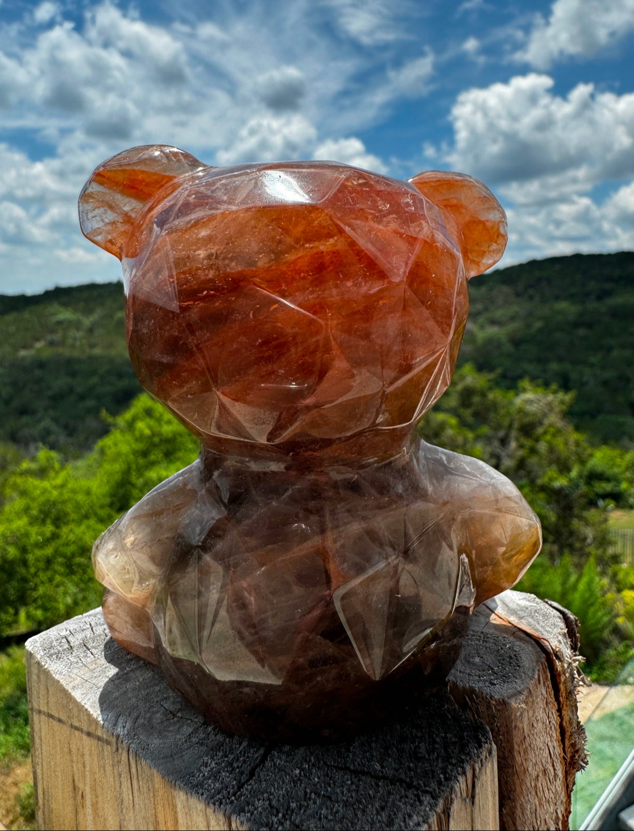 Faceted Crystal Teddy Bear Smoky Hematoid Golden Healer Quartz