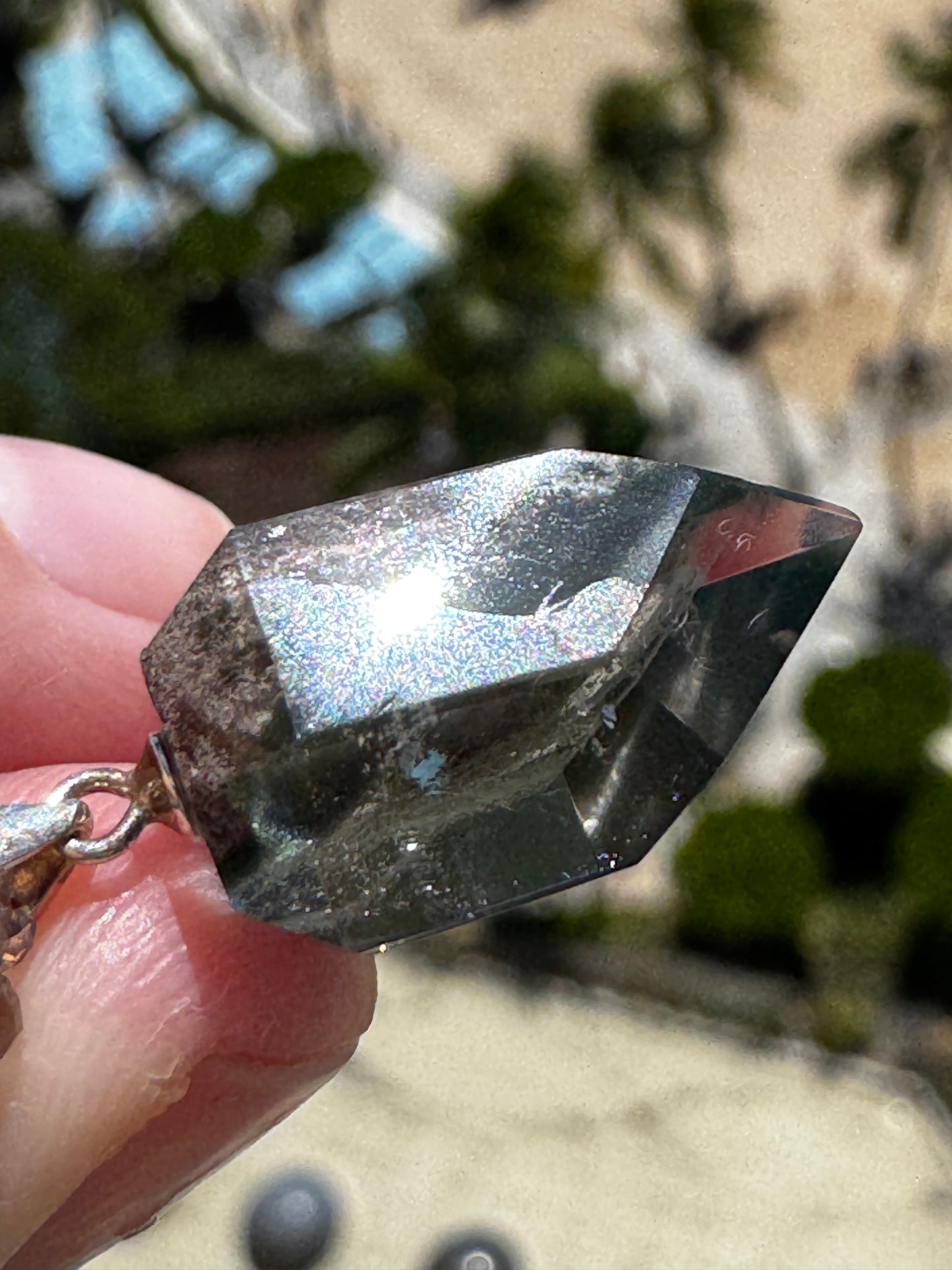 TMB Handmade Necklace Pain Relief in a Premium Crystal Necklace Garden Quartz Smoky QuartZ African Bloodstone USA Steel Screw Clasp