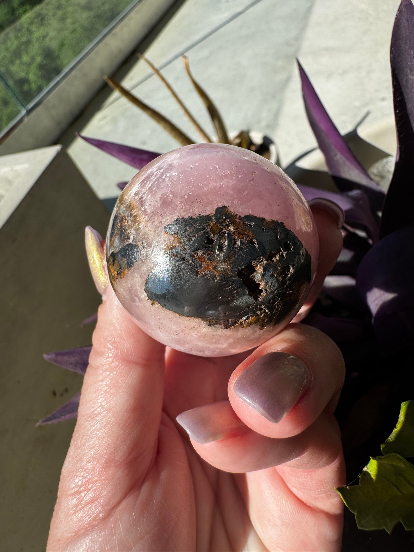Pink Aragonite & Magnetite Heart Manifestation Sphere 137 Grams Cleansed and Charged in the ATX Sunshine 🩷
