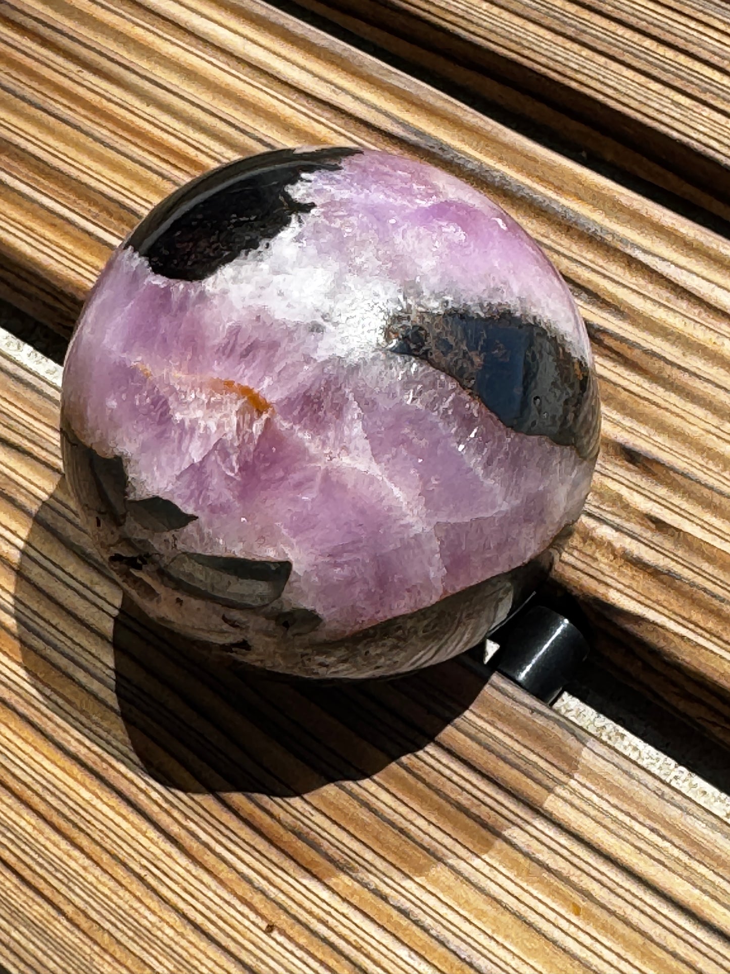 Pink Aragonite & Magnetite Grounding Love in the Heart Sphere 355 Grams
