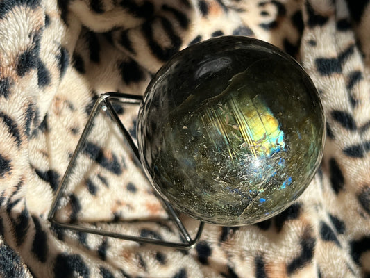 Labradorite Sphere 1lb FREE Metal Stand 3”