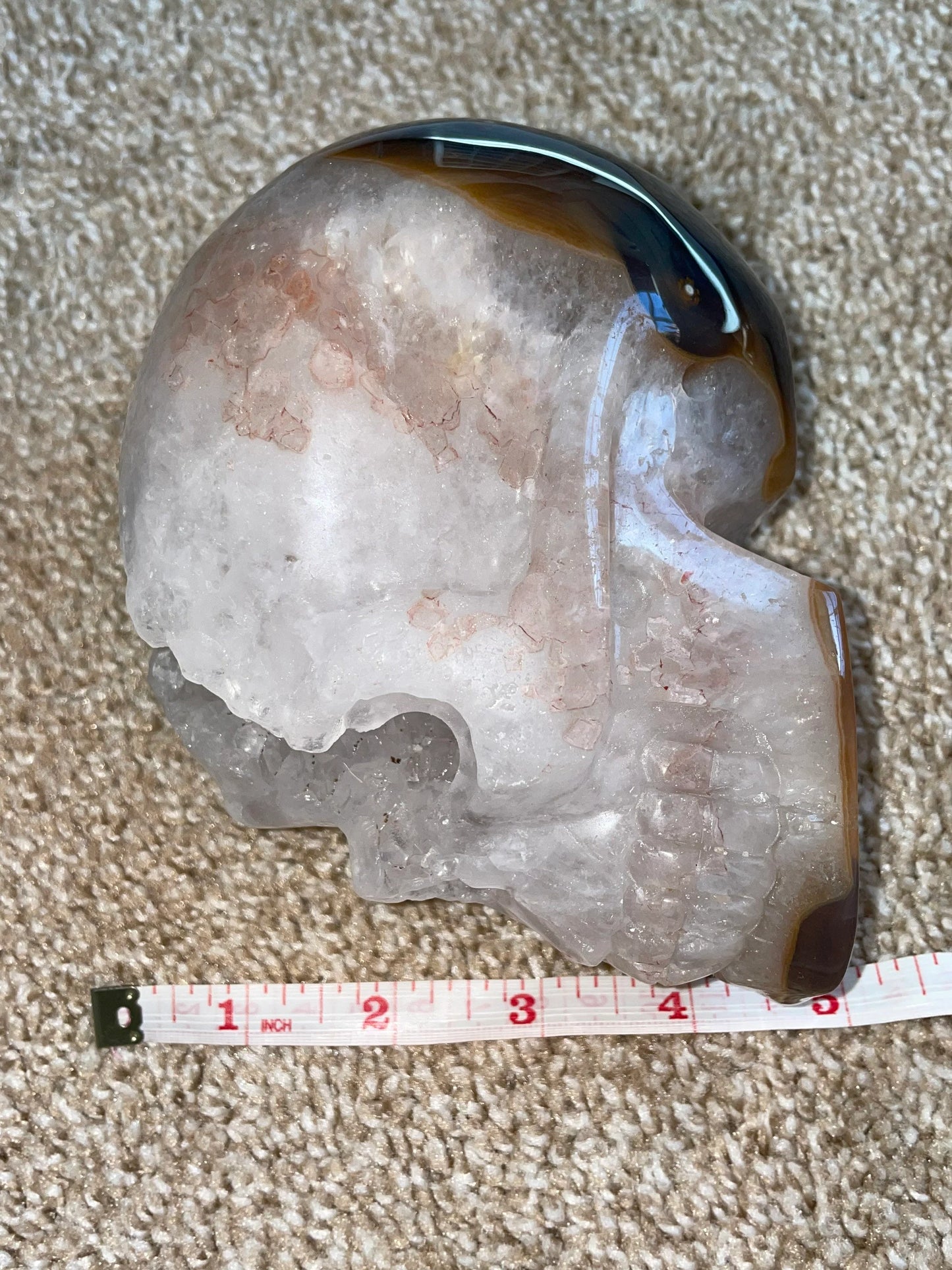 Quartz and Agate Skull Crystal Carving Over 4 lbs