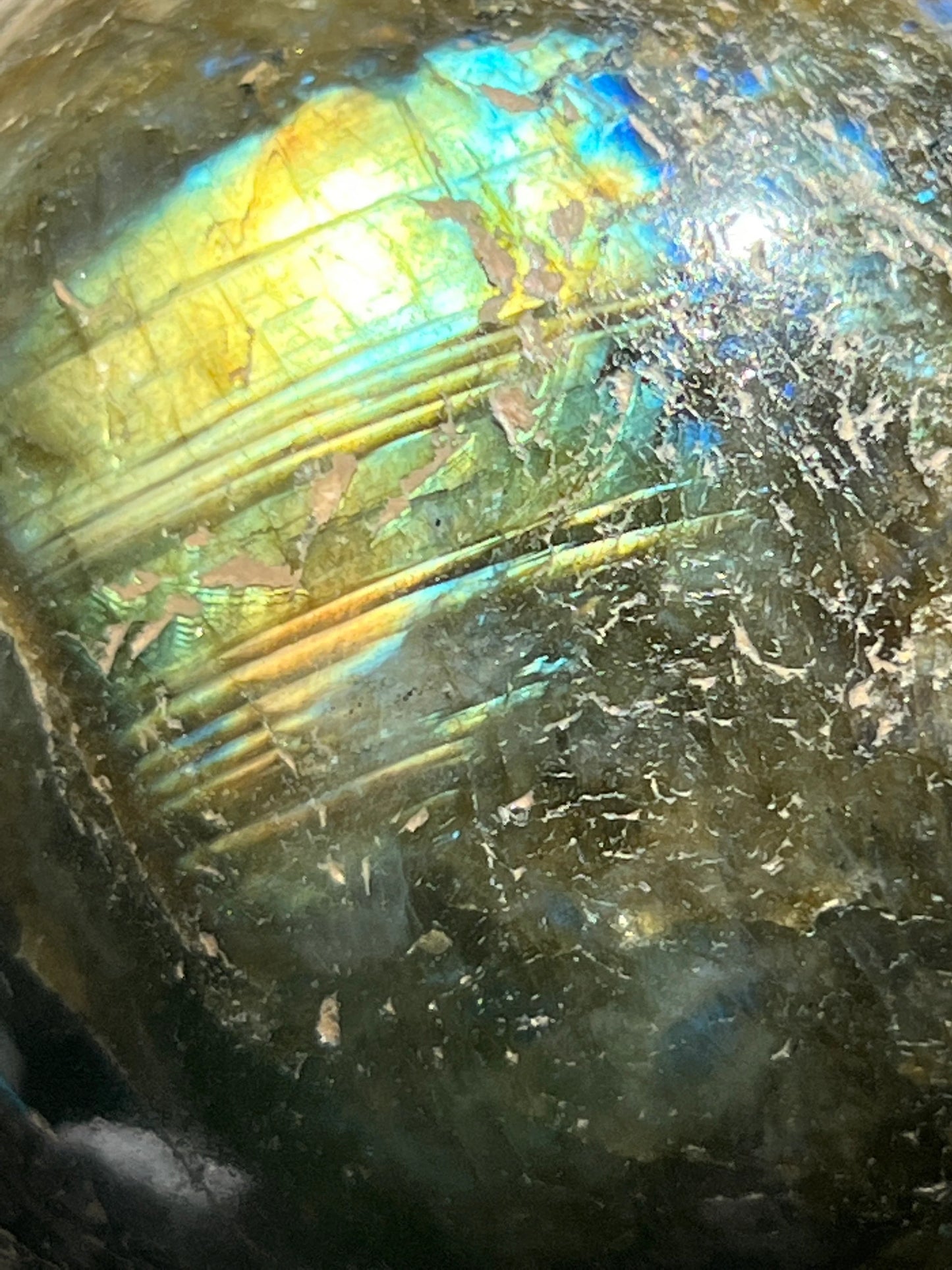 Labradorite Sphere 1lb FREE Metal Stand 3”