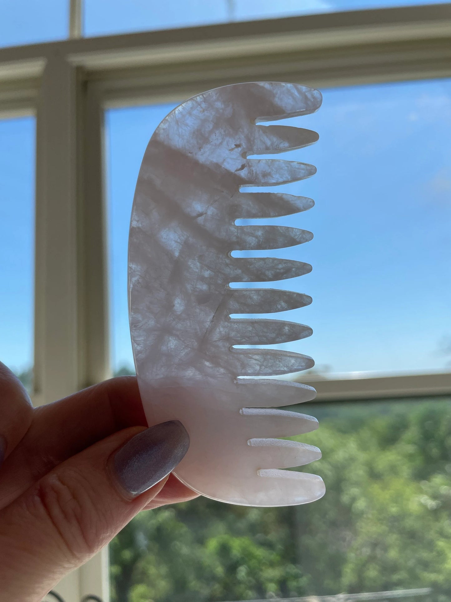 Rose Quartz Natural Crystal Comb 4”