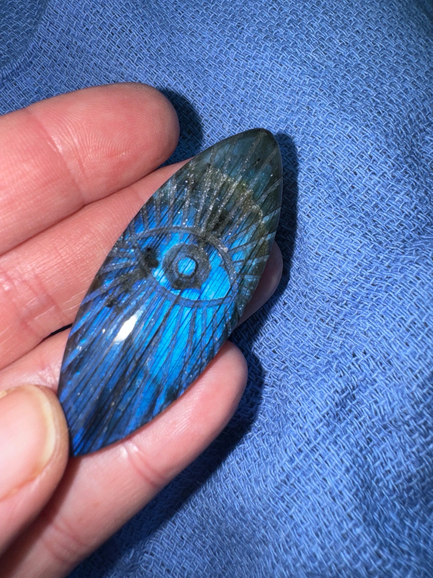 Nazar Boncugu Hand Carved Evil Eye Protection Labradorite Cabochon Tailsman