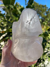 Clear Quartz Hand Carved Skull 1.64 lbs on Light Up Stand