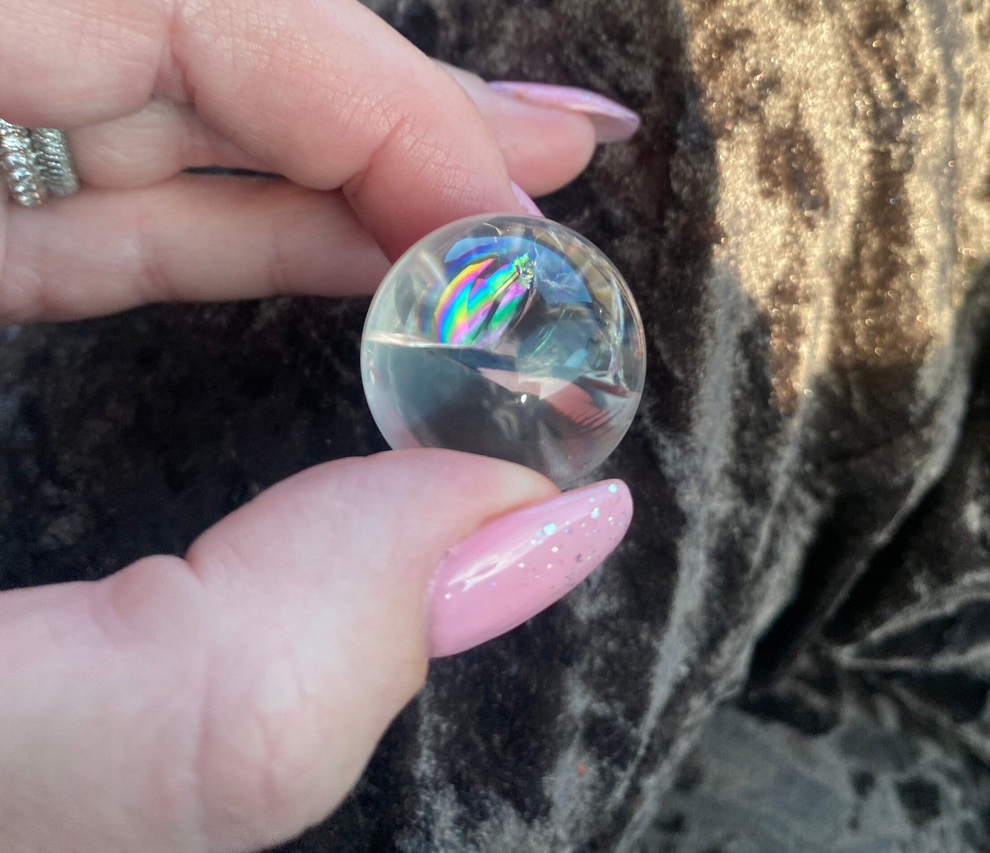 Master Healer Clear Quartz 1” Rainbow Loaded Sphere