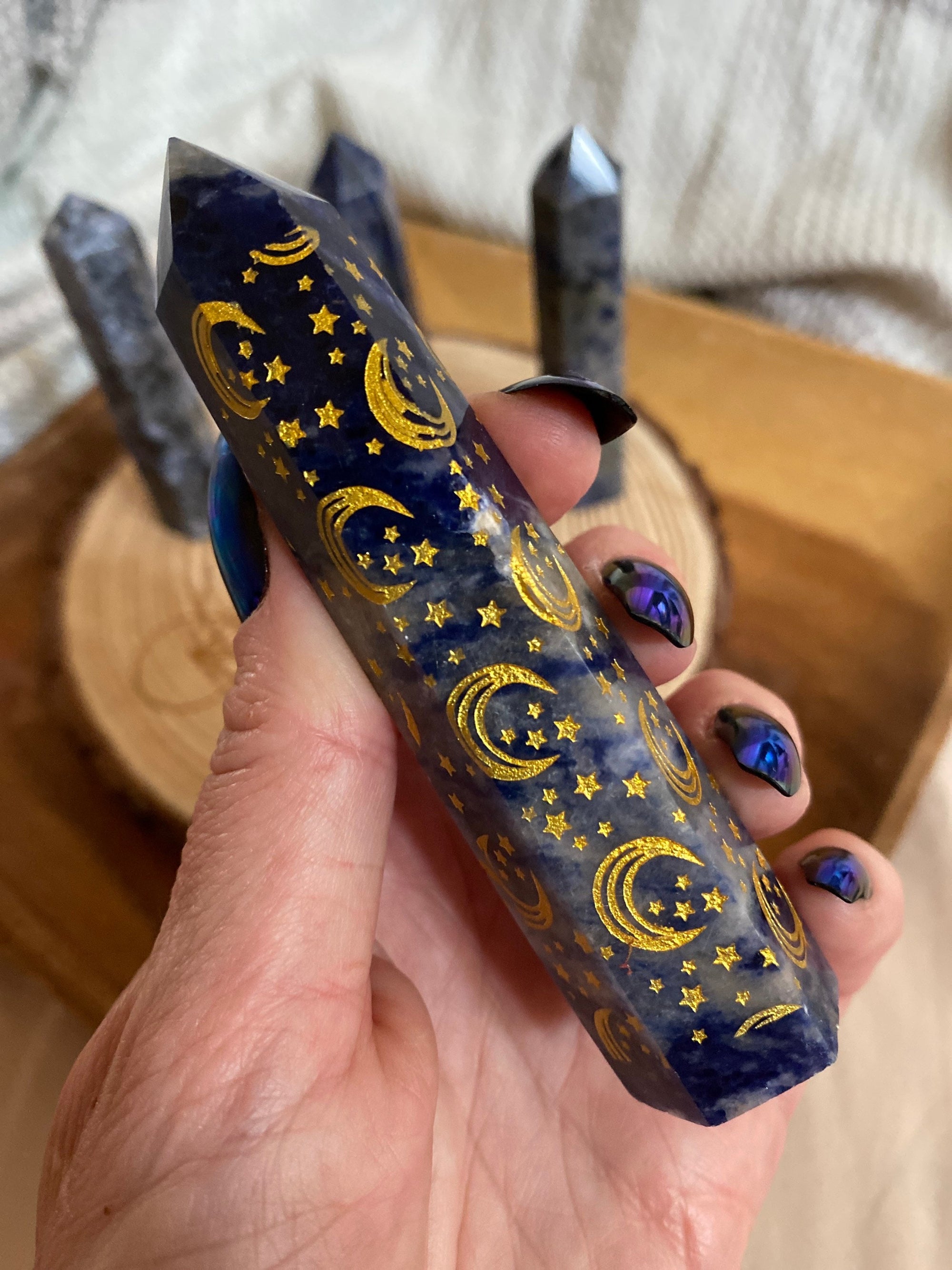 Sodalite Generator Gold Moons and Stars 4” Tall