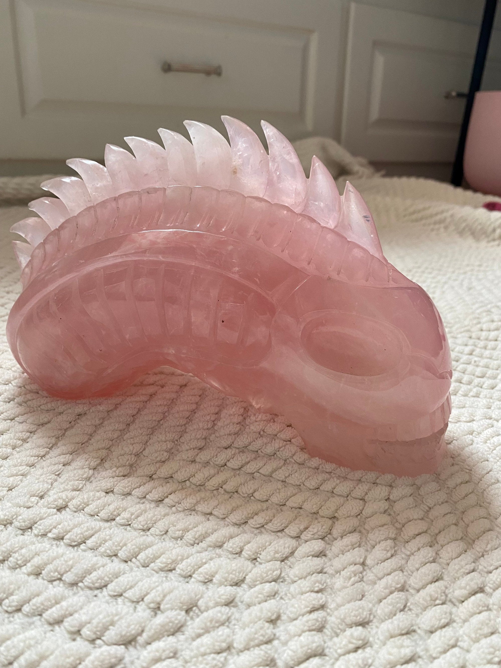 Top Quality Pink Rose Quartz Hand Carved Serpent 6 lbs