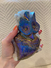 Metallic Aura-coated Hand Carved Owl Natural Quartz Cluster XL 1357 G