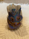 Metallic Aura-coated Hand Carved Owl Natural Quartz Cluster XL 1357 G